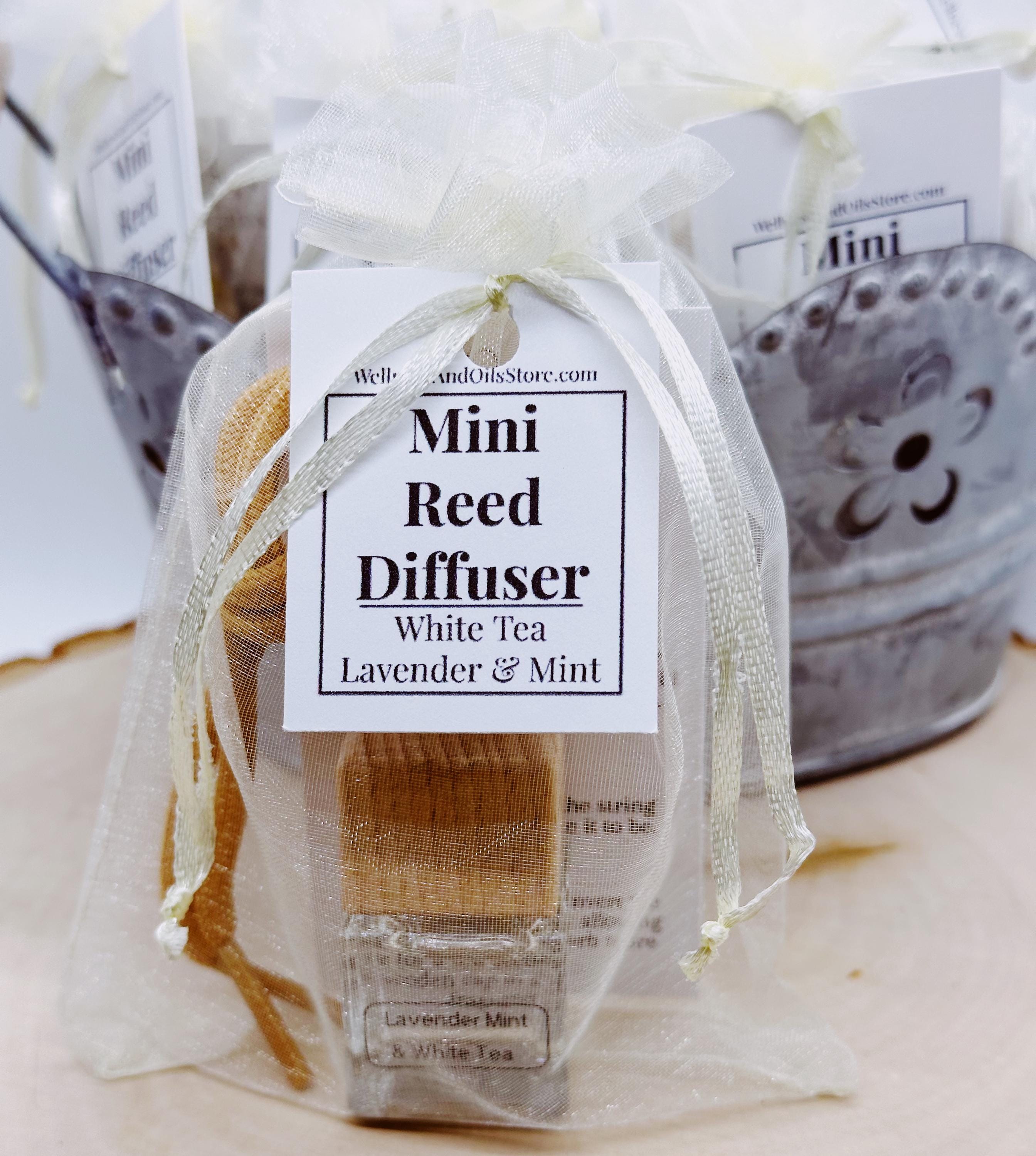 Car Reed Diffuser: Lavender, White Tea & Mint Essential Oils - Aromatherapy