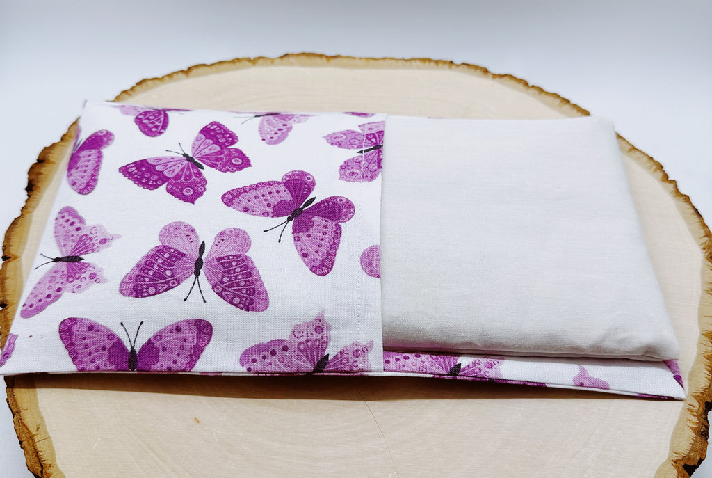Handmade Natural Weighted Lavender Eye Pillow for Yoga, Headache Relief, Washable Cover, Pink Butterflies