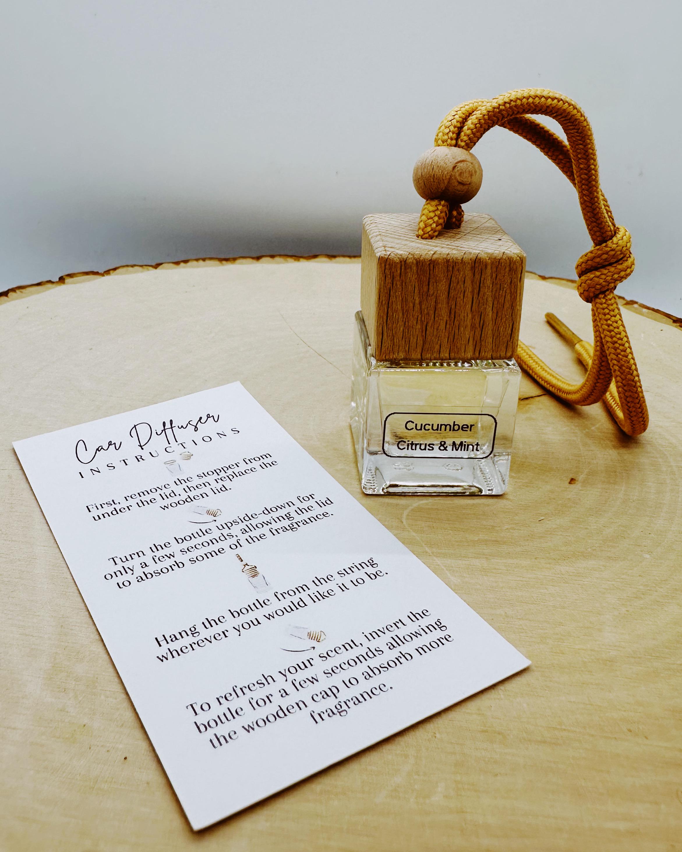 Car Reed Diffuser: Cucumber Citrus & Mint Essential Oils - Refillable