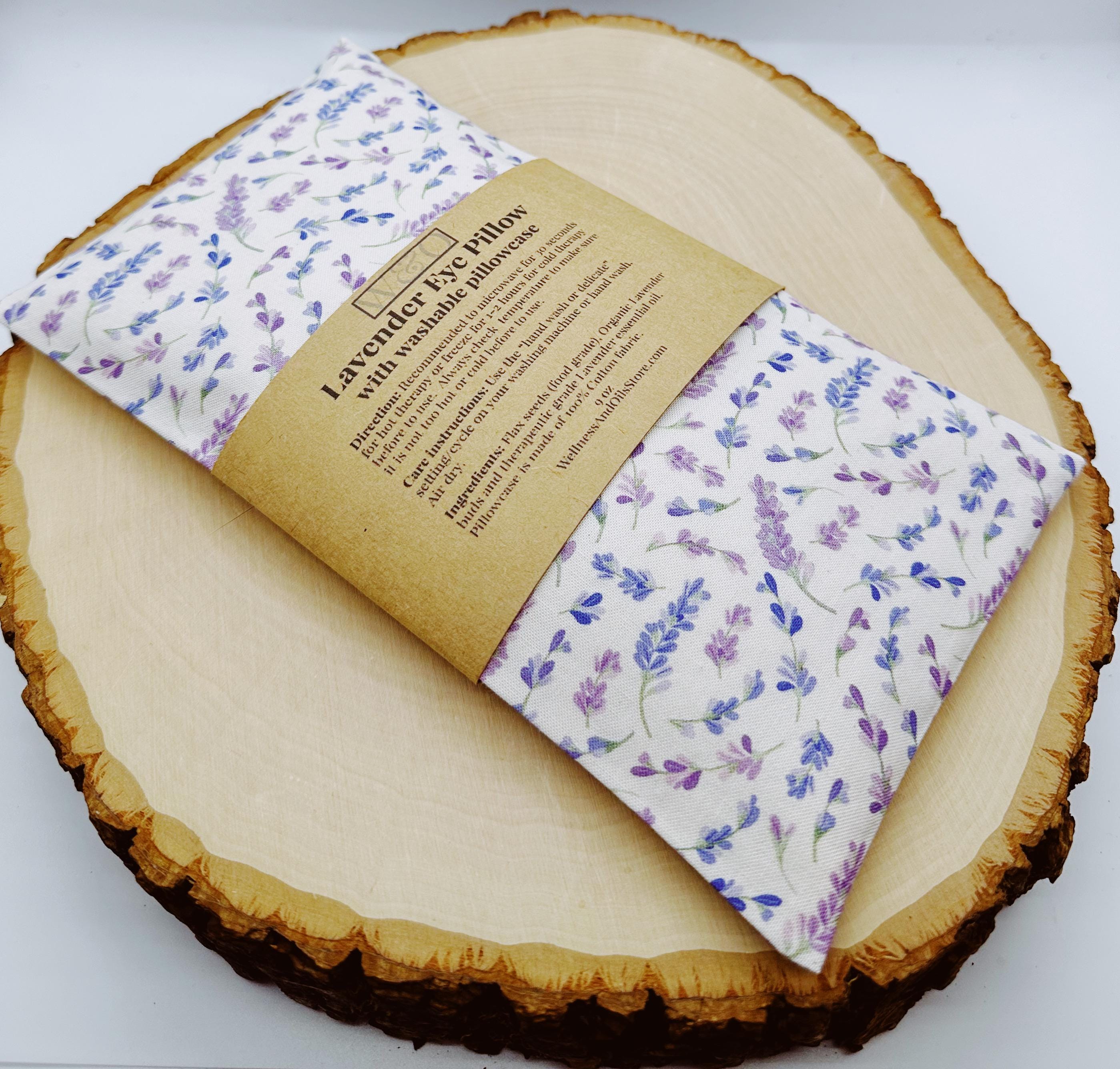 Handmade Weighted Lavender Eye Pillow for Yoga, Headache Relief, Washable Cover, Lavender flowers beige