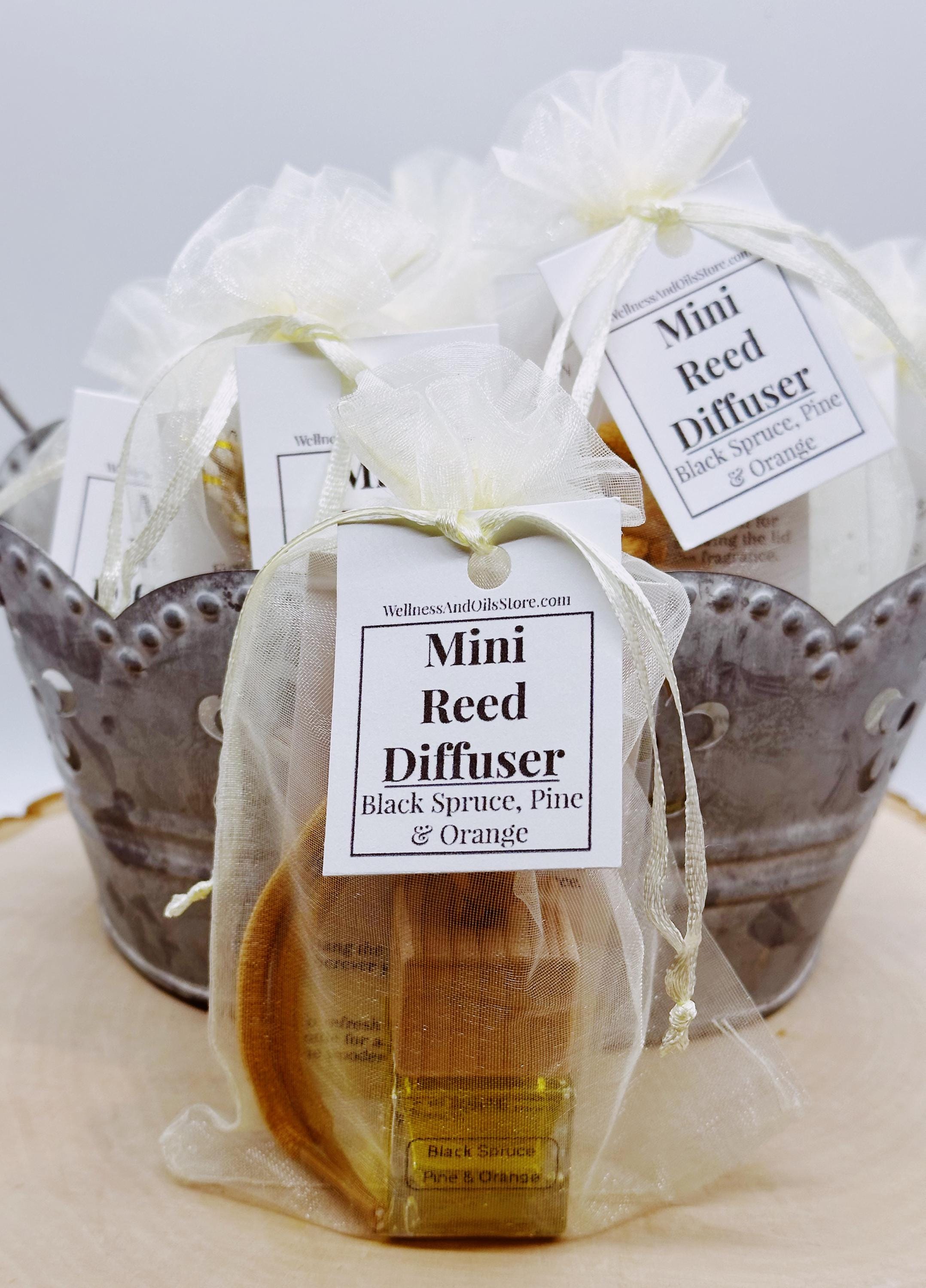 Car Reed Diffuser: Black Spruce, Pine & Orange Essential Oils - Refillable