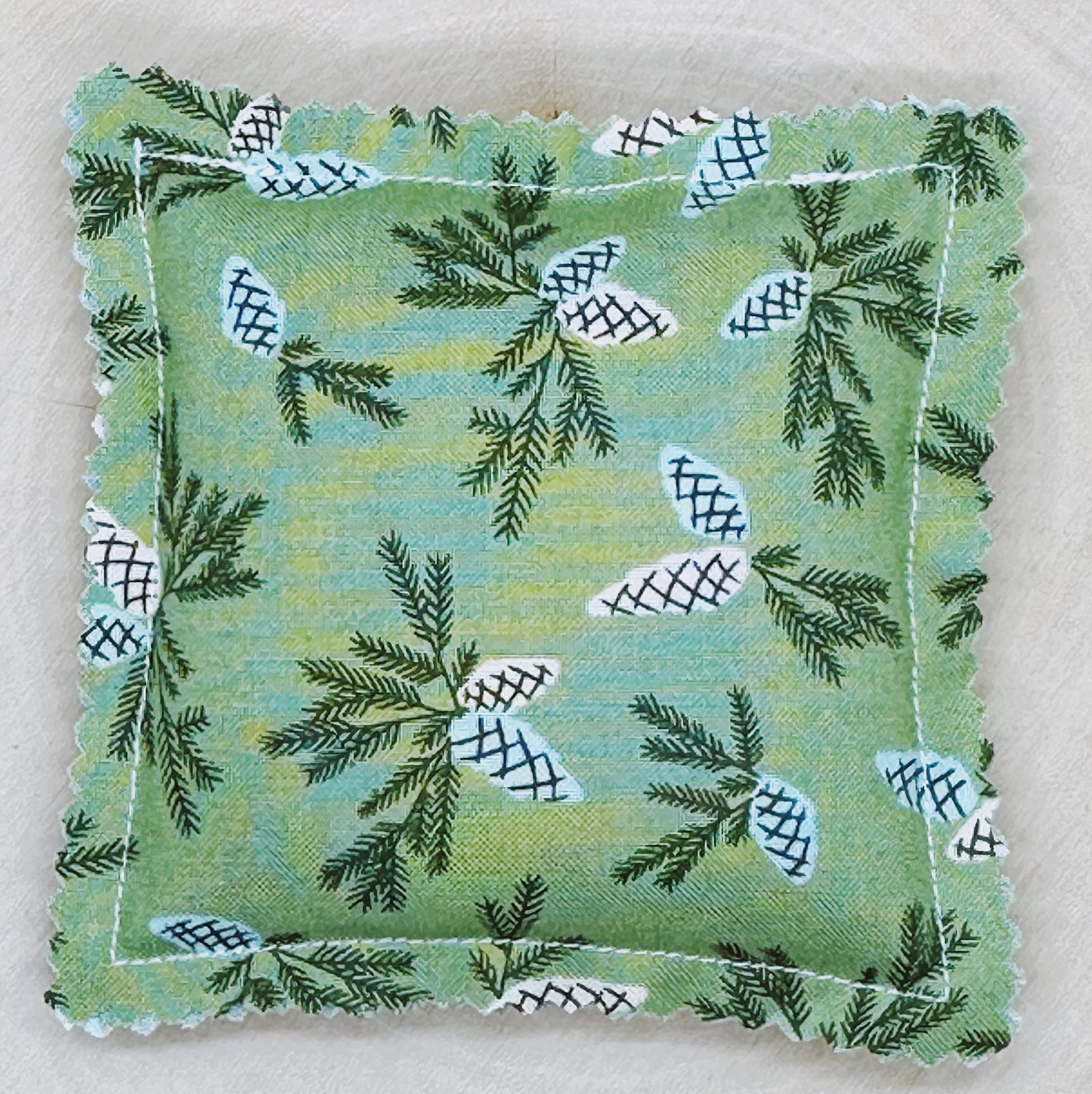 Balsam Fir Sachet: Natural Essential Oils, Pinecone Fabric, 4x4