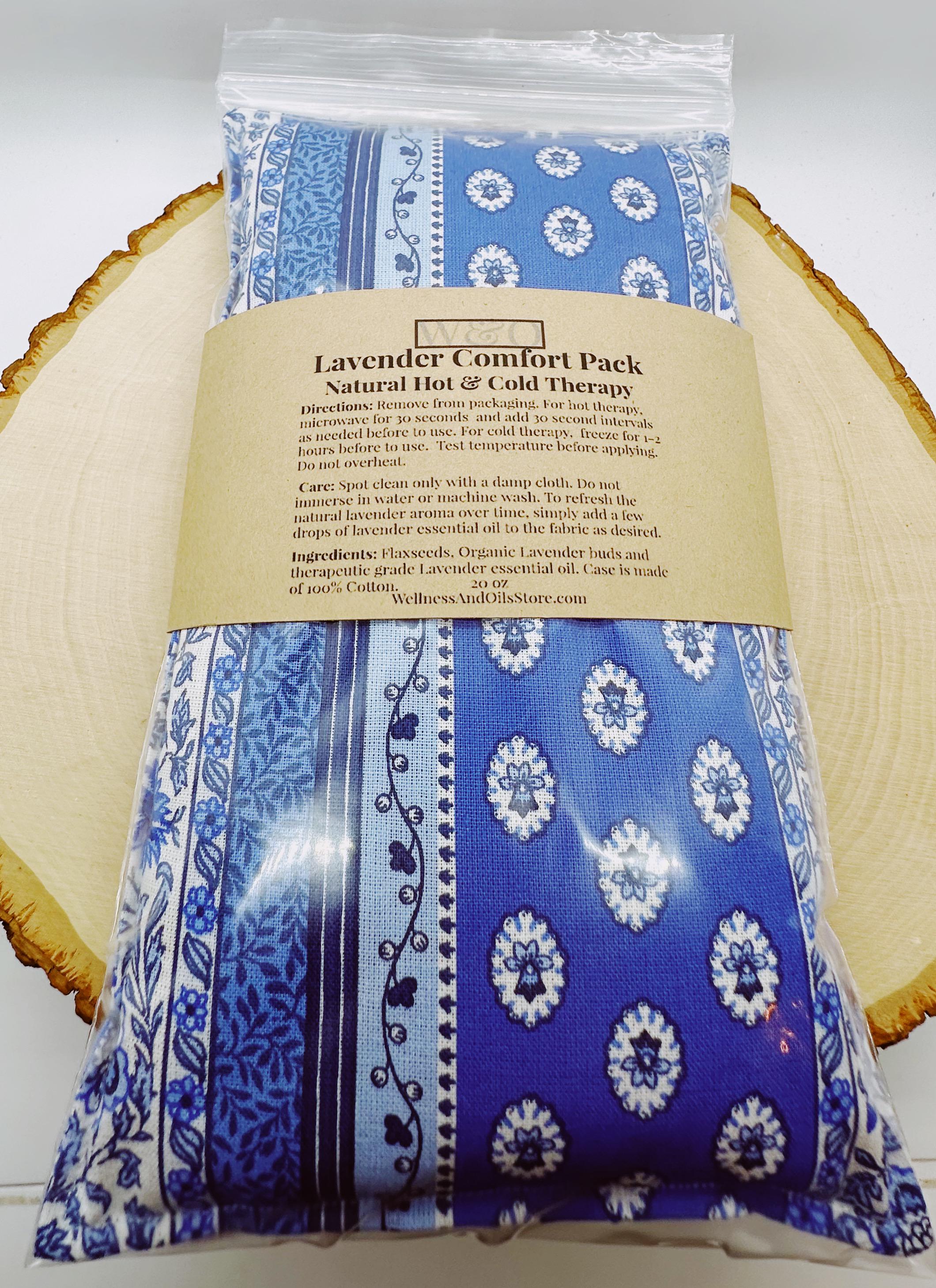 Lavender Flaxseed Comfort Pillow, Hot Cold Therapy Pack, Provence Cotton Fabric Blue
