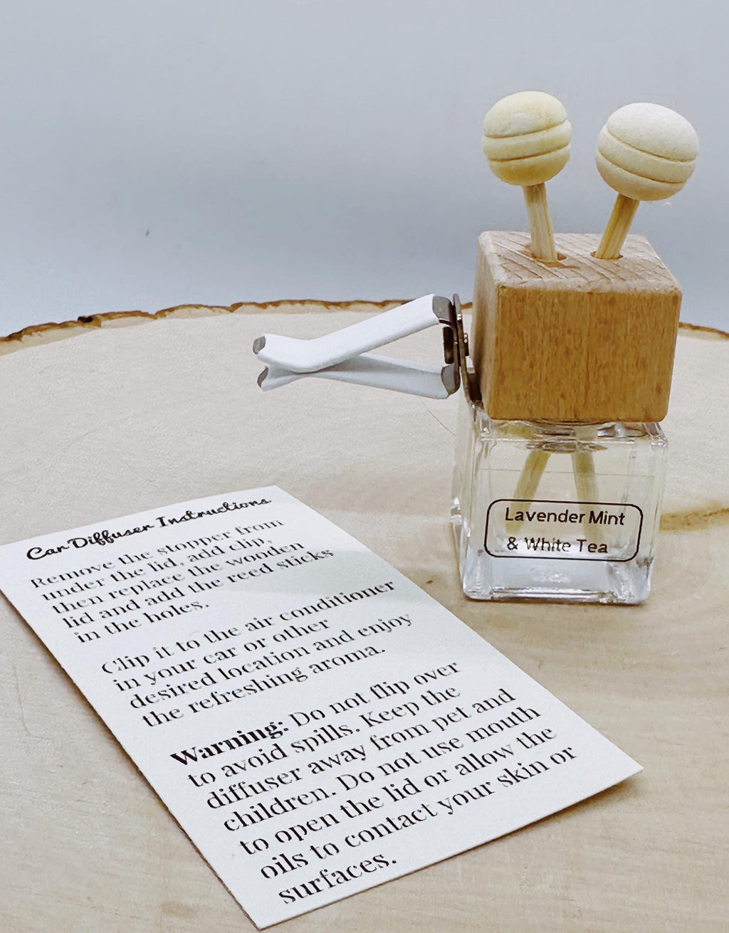 Car Reed Diffuser: Lavender, White Tea & Mint Essential Oils - Aromatherapy