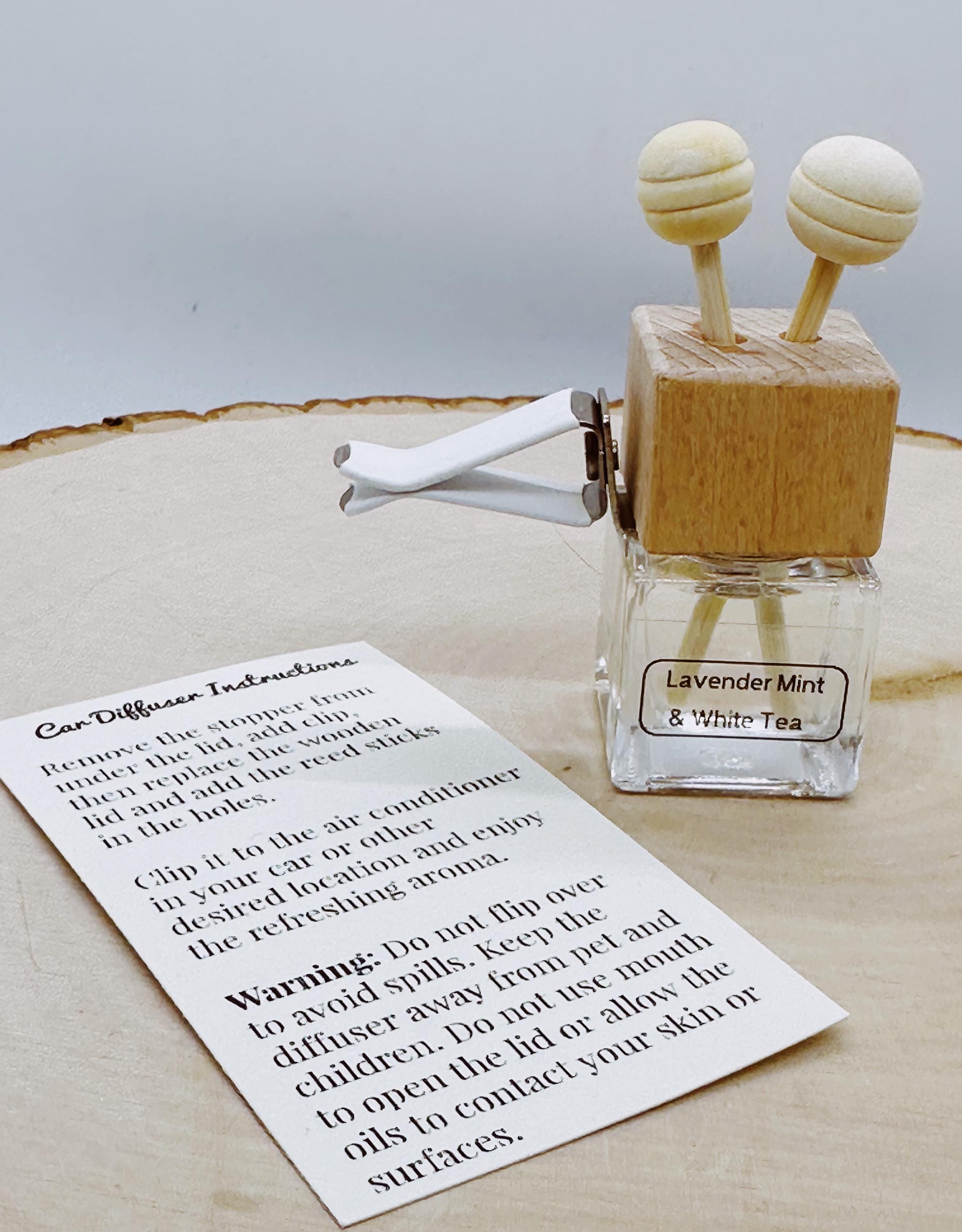 Car Reed Diffuser: Lavender, White Tea & Mint Essential Oils - Aromatherapy