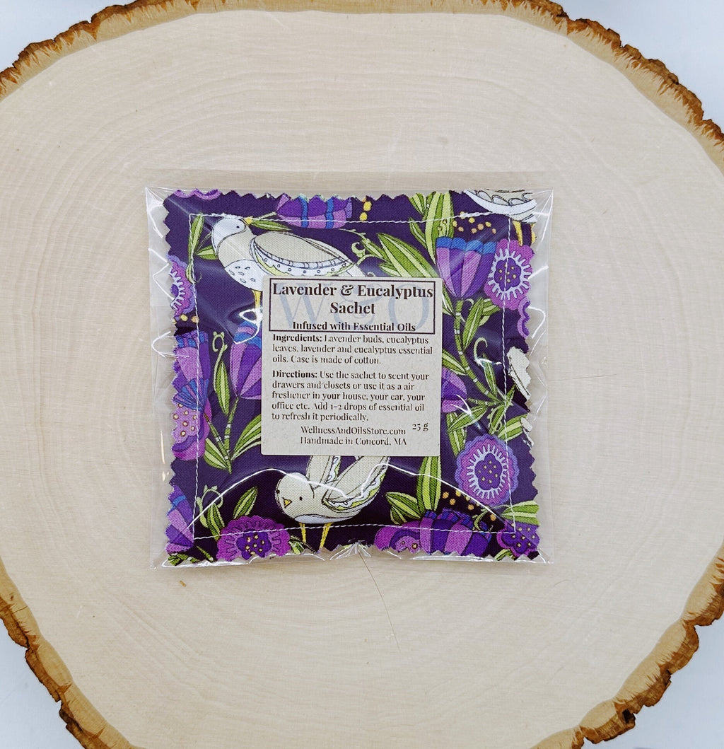 Handmade Lavender Eucalyptus Sachet infused with Essential Oils -  Pansy Posies Amethyst