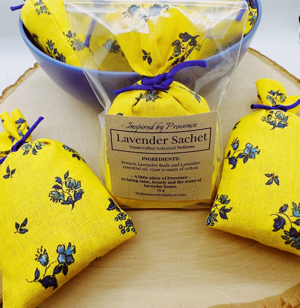 Handmade Provençal Lavender Sachet, French Cotton Drawer Freshener, Flowers Yellow