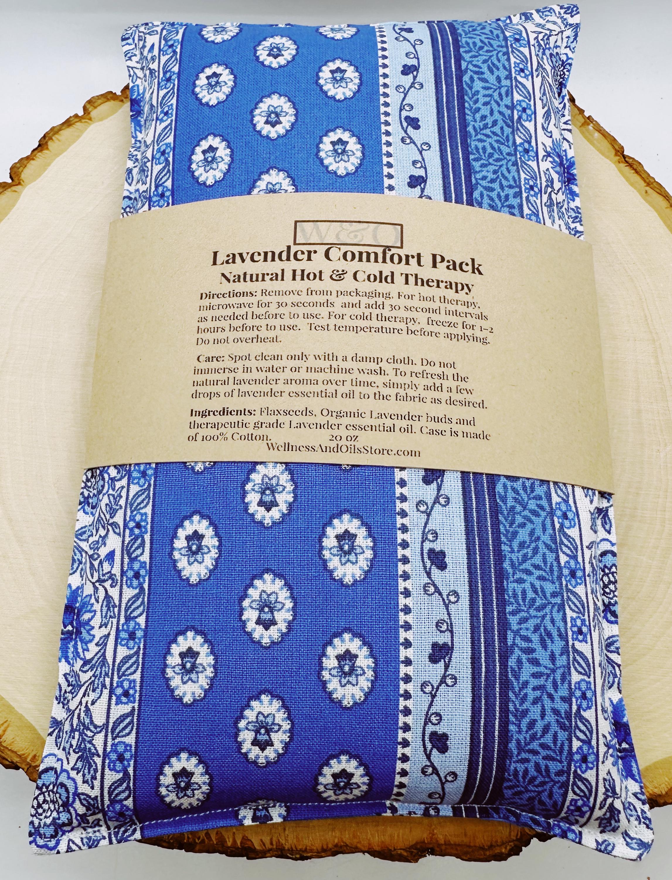 Lavender Flaxseed Comfort Pillow, Hot Cold Therapy Pack, Provence Cotton Fabric Blue