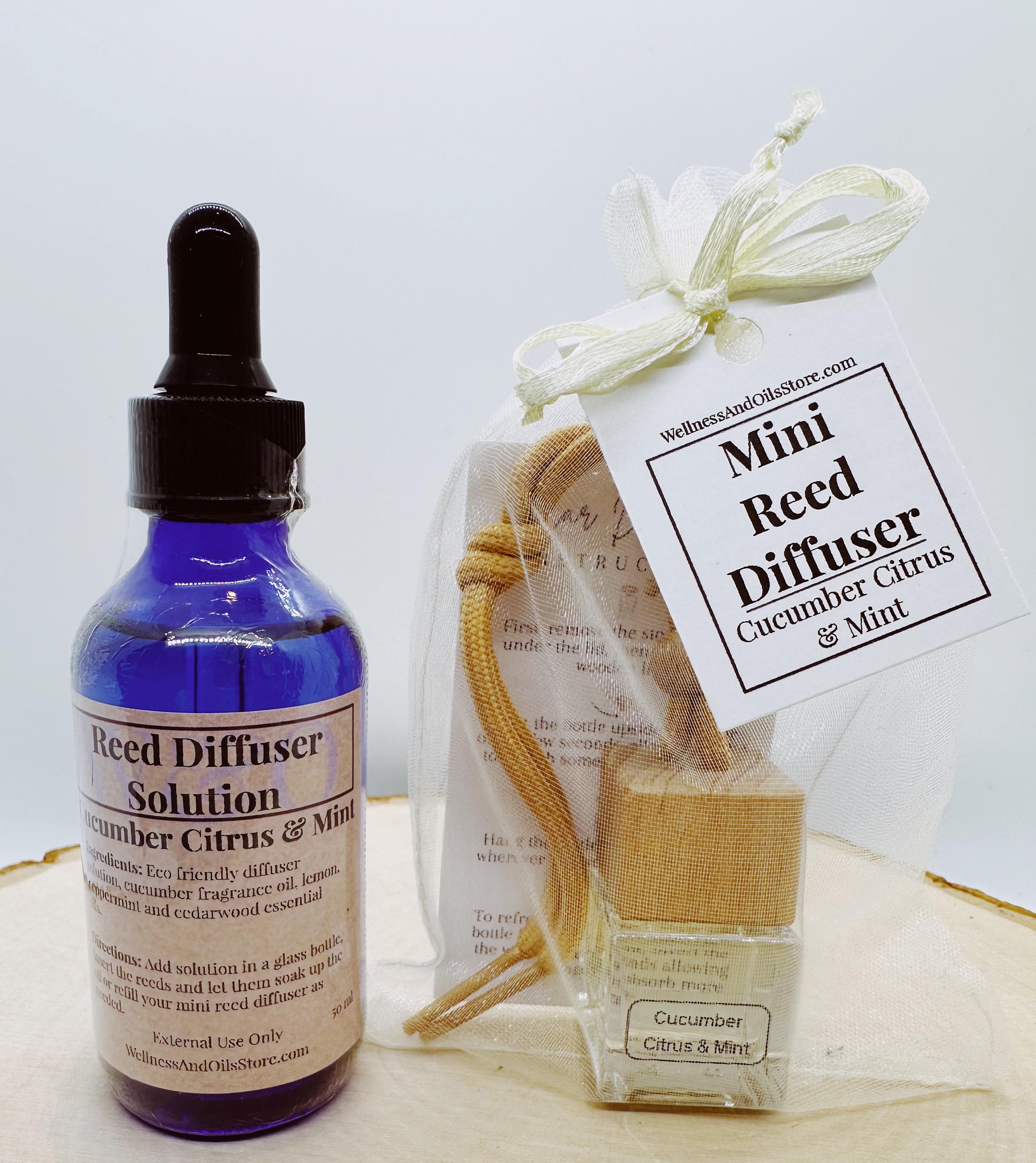 Car Reed Diffuser: Cucumber Citrus & Mint Essential Oils - Refillable