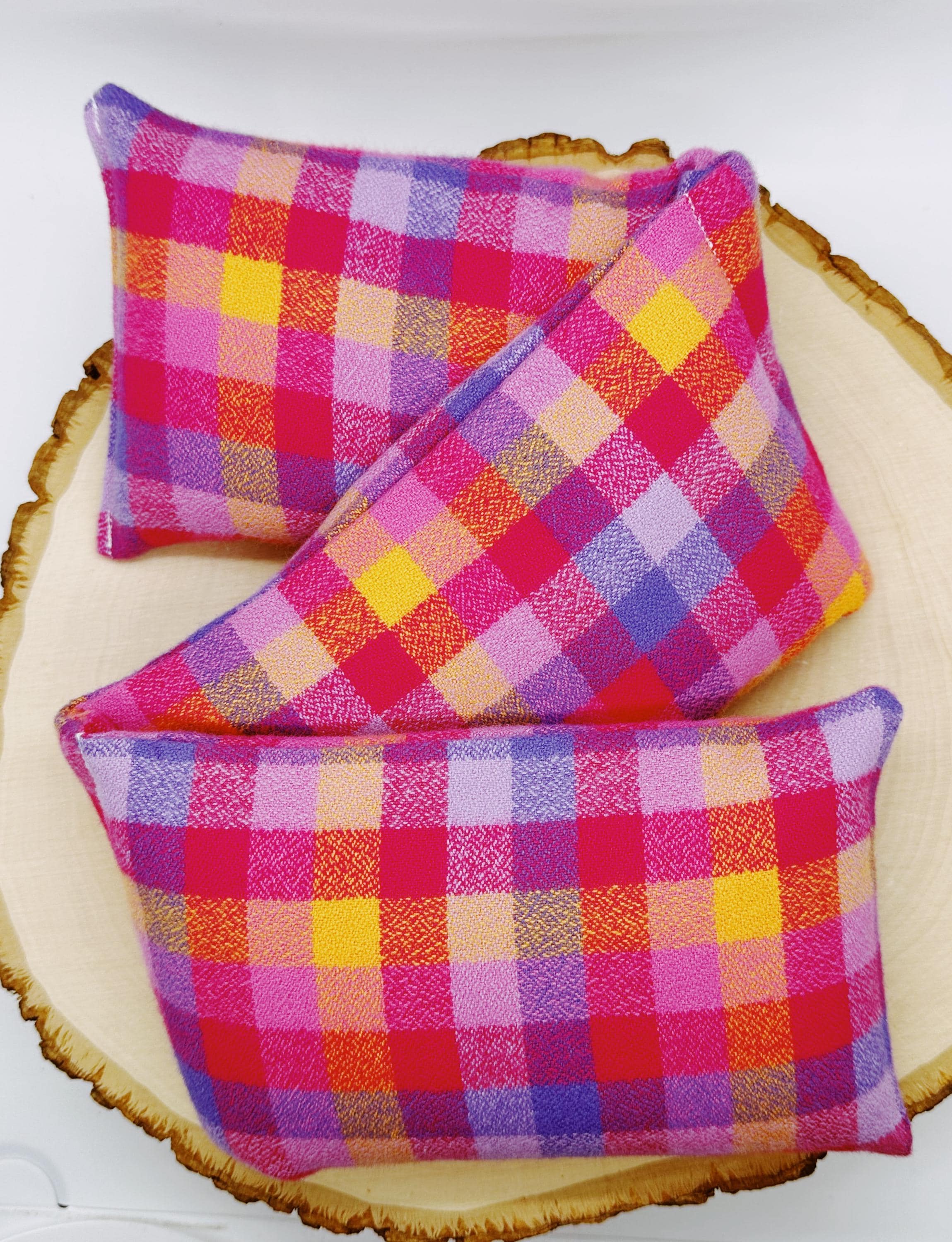 Lavender Neck Wrap Hot and Cold Therapy Plaid Orange Pink