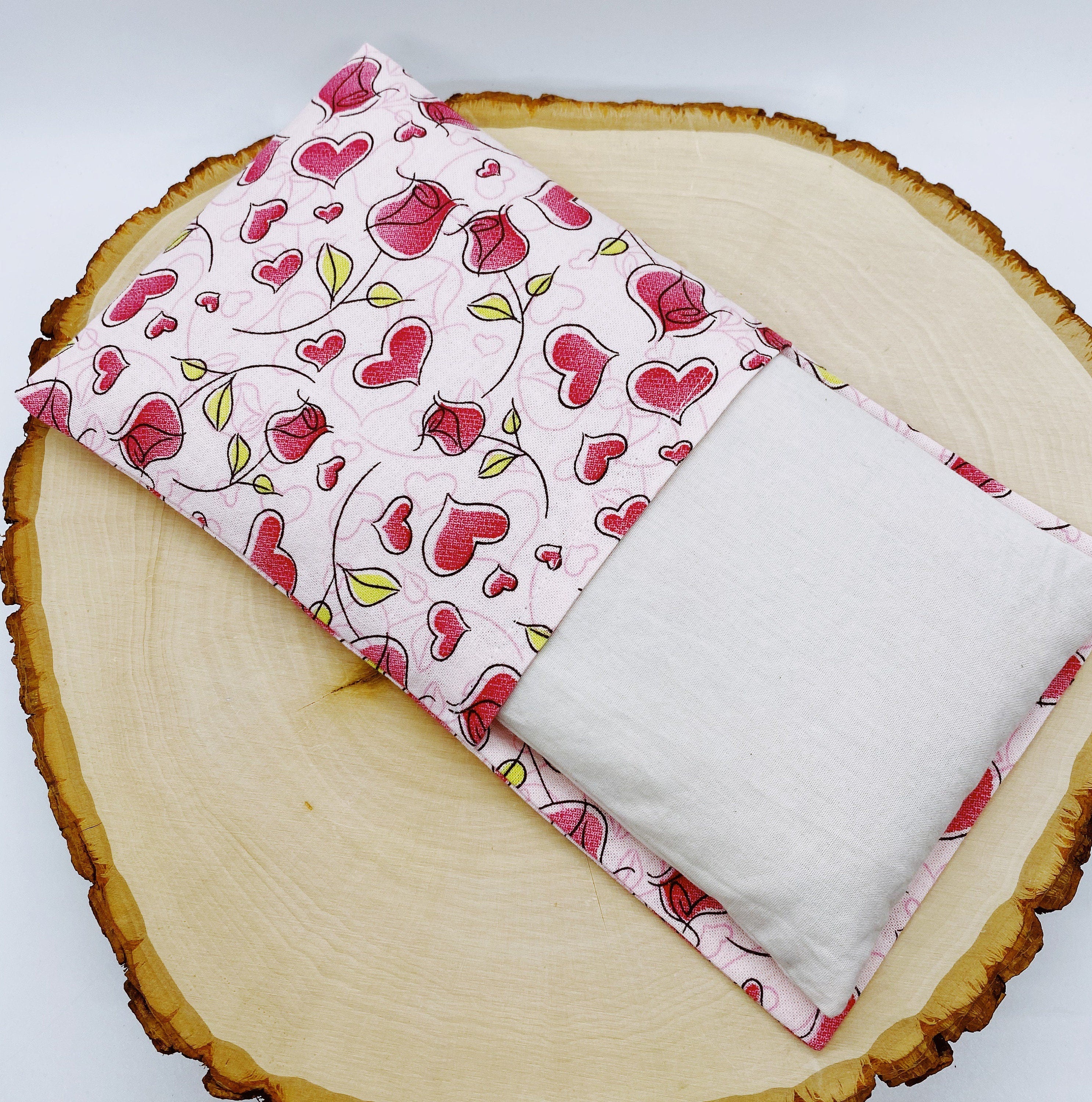 Handmade Lavender Eye Pillow: Rose Heart Print, Washable Cover