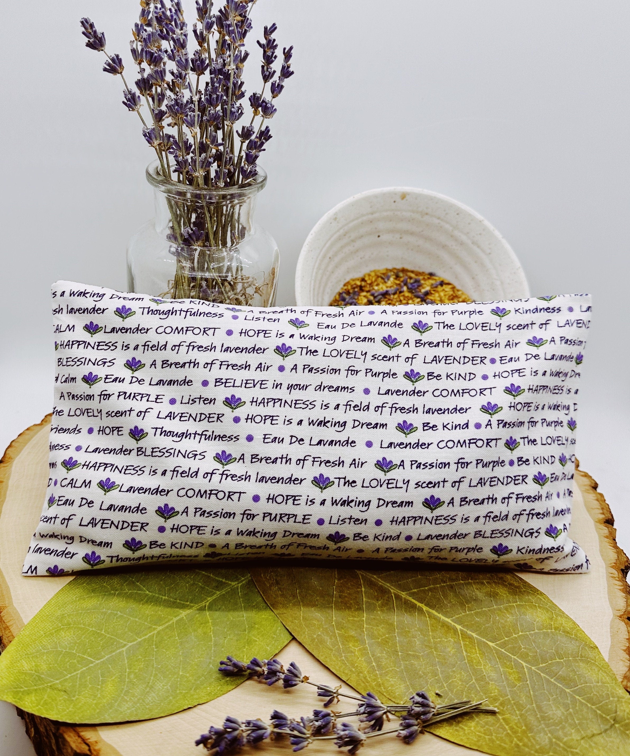 Handmade Natural Weighted Lavender Eye Pillow for Yoga, Headache Relief, Washable Cover, Lavender Inspiration