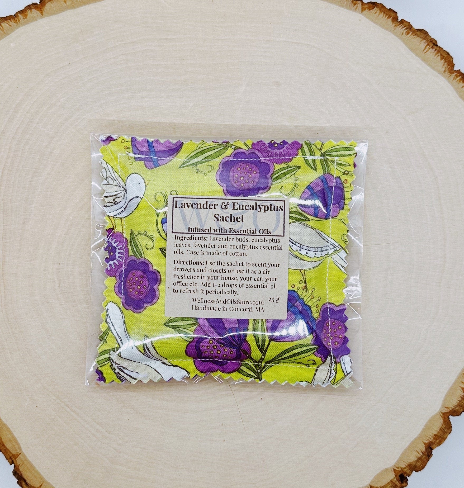Handmade Lavender Eucalyptus Sachet infused with Essential Oils  - Pansy Posies Green