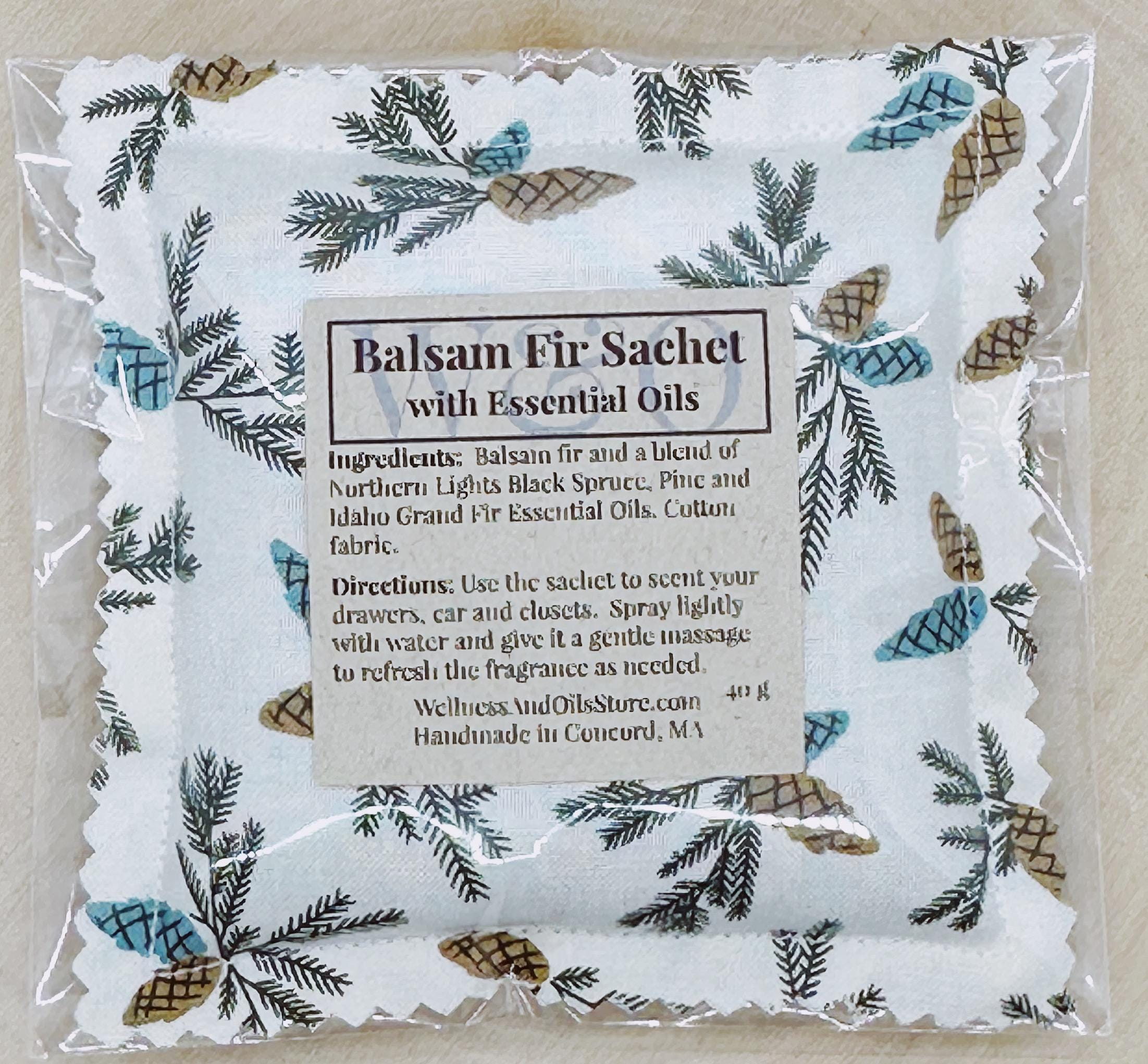 Balsam Fir Sachet: Essential Oils, Natural Freshener, 4x4 Pillow