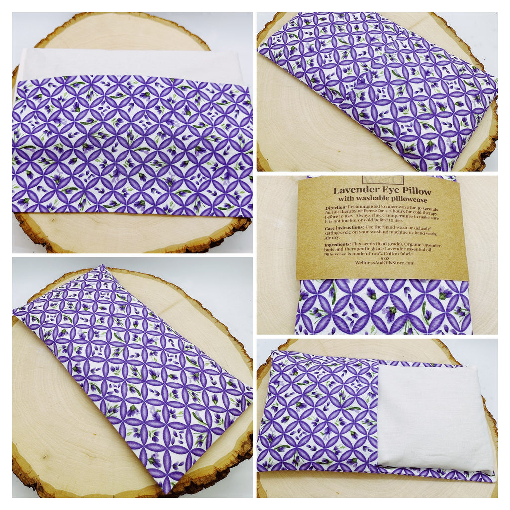 Natural Weighted Lavender Eye Pillow for Yoga, Headache Relief, Washable Cover,  Lavender Square White