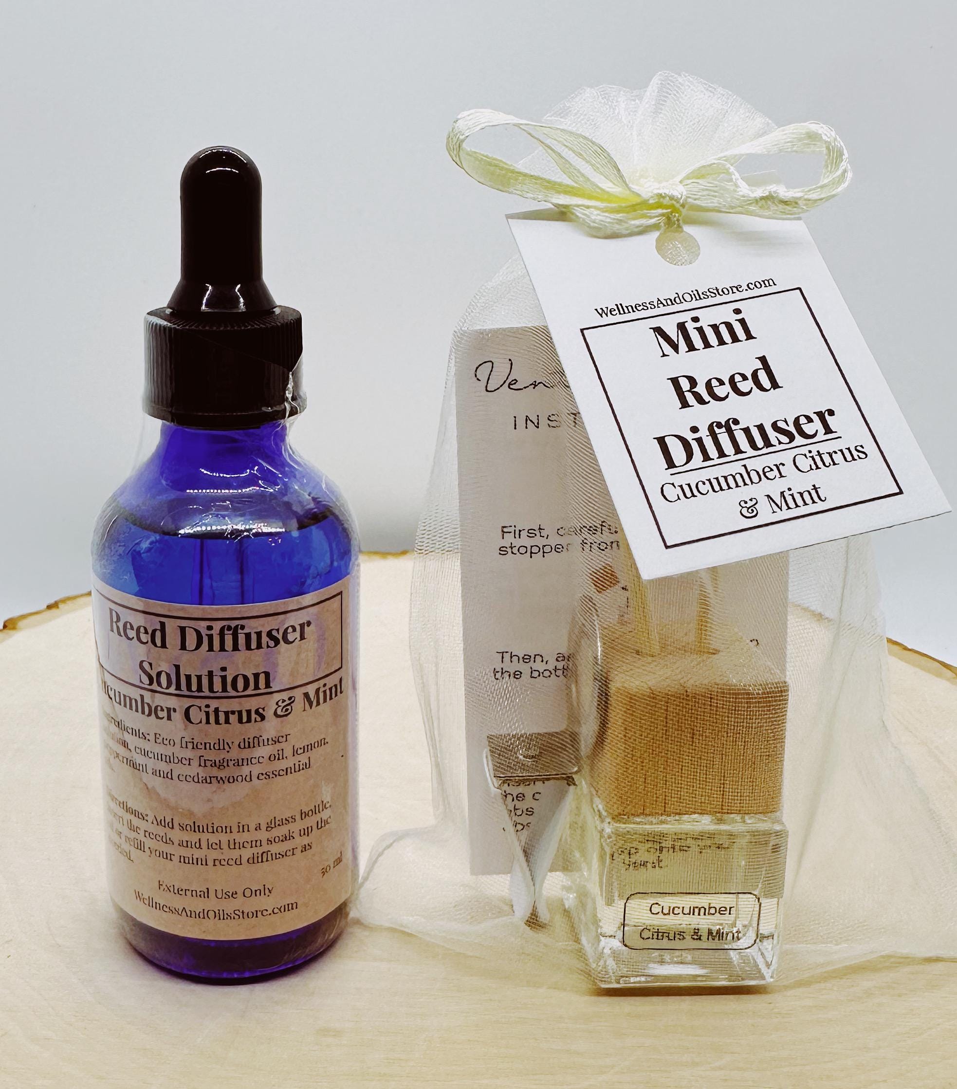 Car Reed Diffuser: Cucumber Citrus & Mint Essential Oils - Refillable