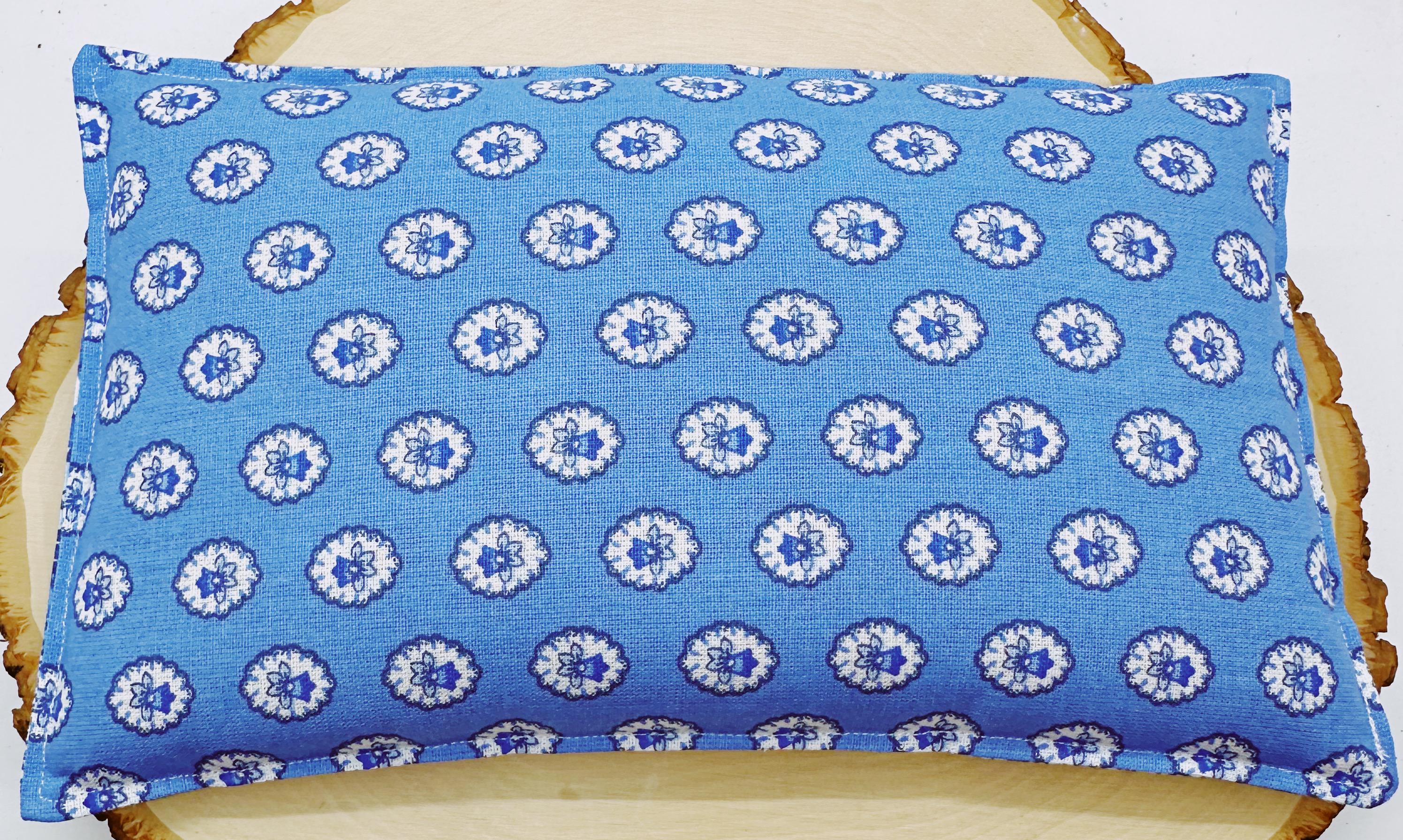Lavender Flaxseed Comfort Pillow, Hot Cold Therapy Pack, Provence Cotton Fabric Blue