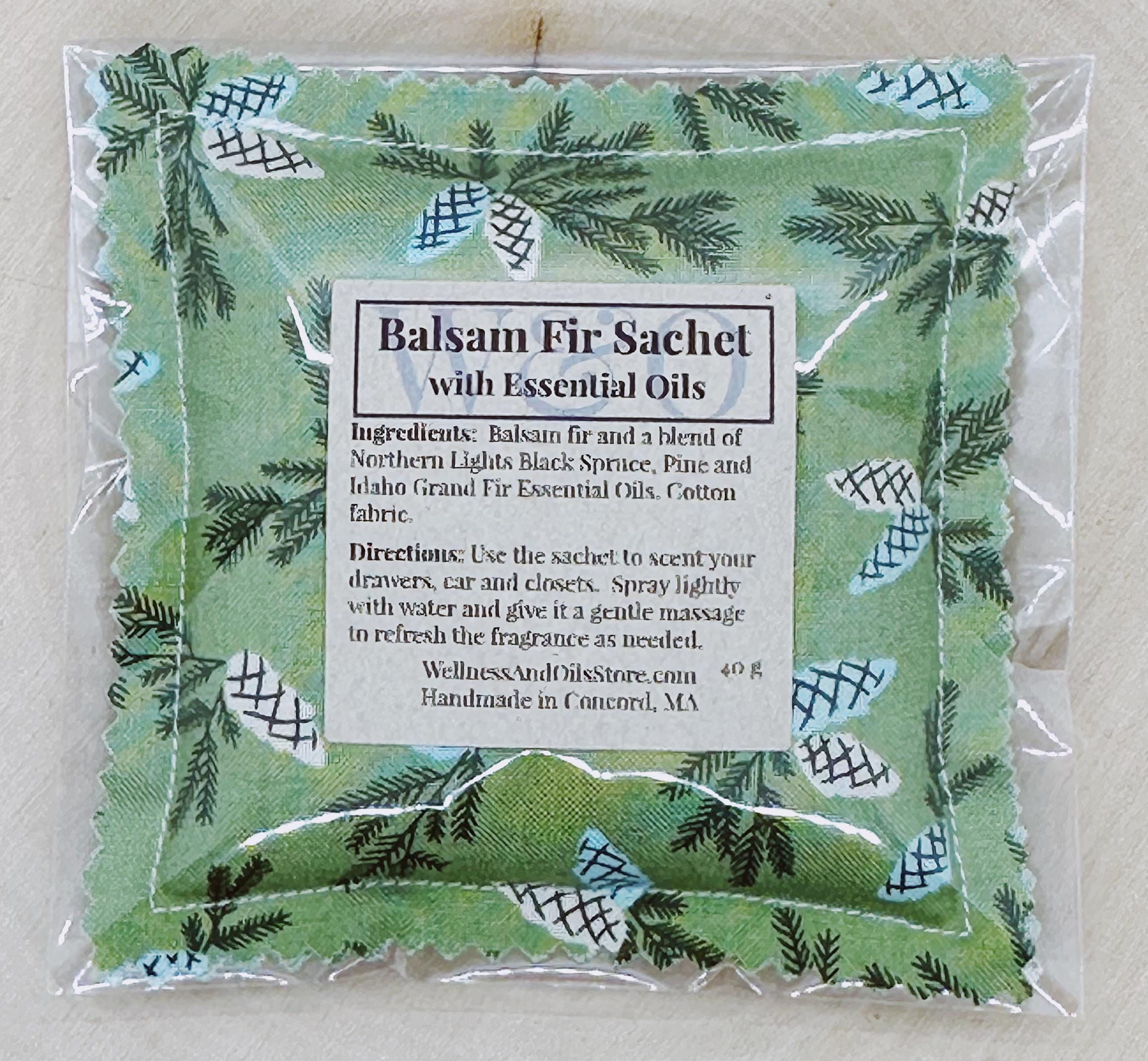 Balsam Fir Sachet: Natural Essential Oils, Pinecone Fabric, 4x4