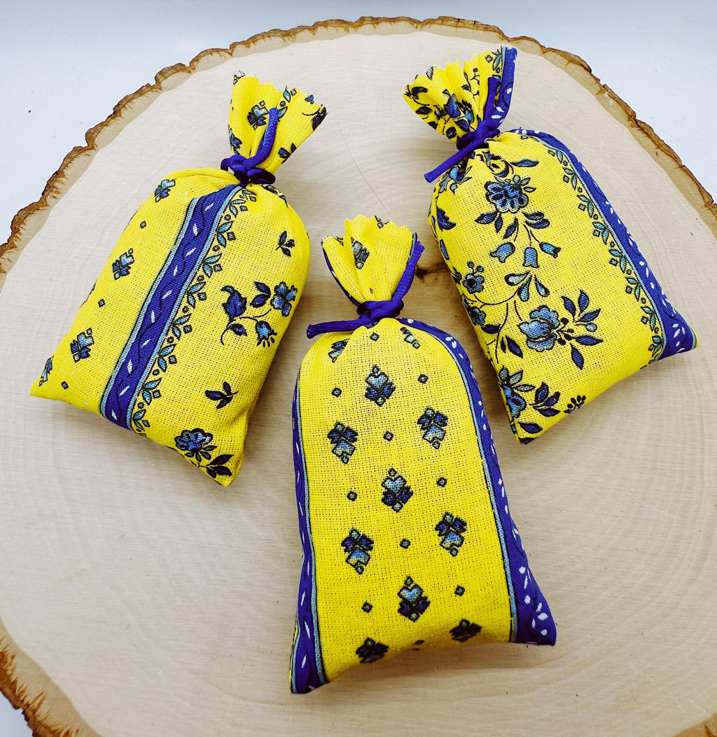 Set of 3 Handmade Provençal Lavender Sachet, French Cotton Drawer Freshener, 3 color options