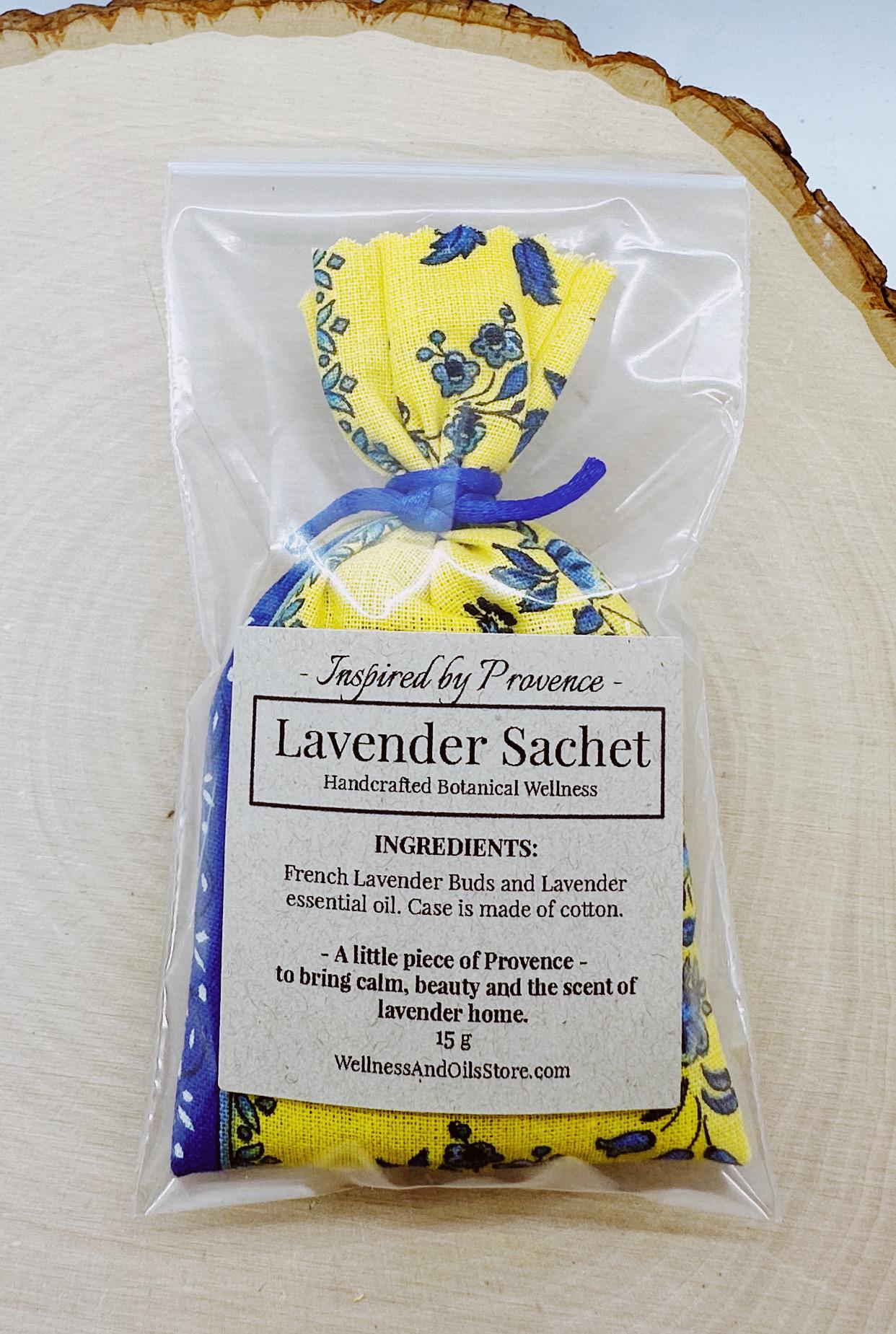 Handmade Provençal Lavender Sachet, French Cotton Drawer Freshener, Flowers Stripped Yellow
