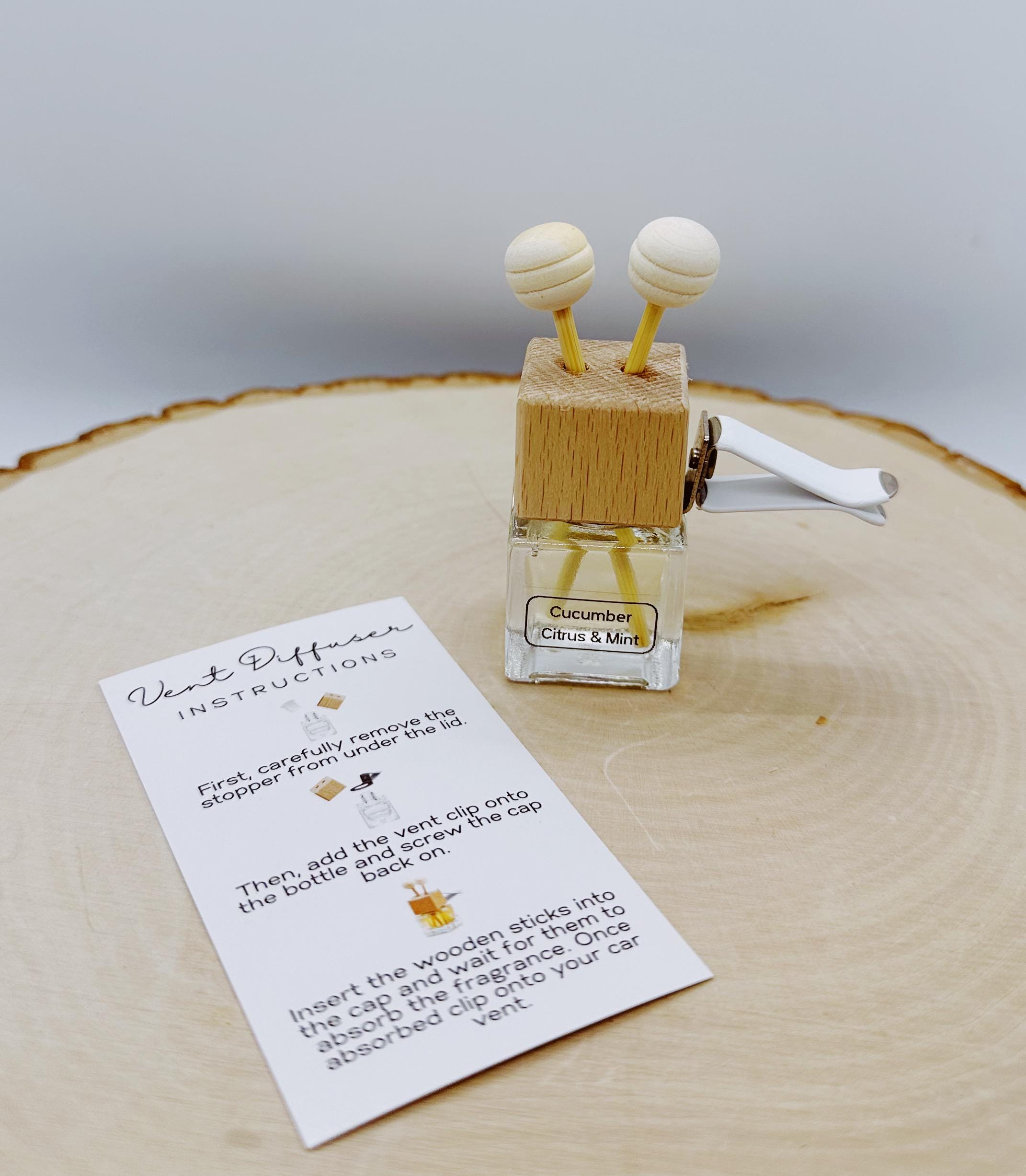 Car Reed Diffuser: Cucumber Citrus & Mint Essential Oils - Refillable