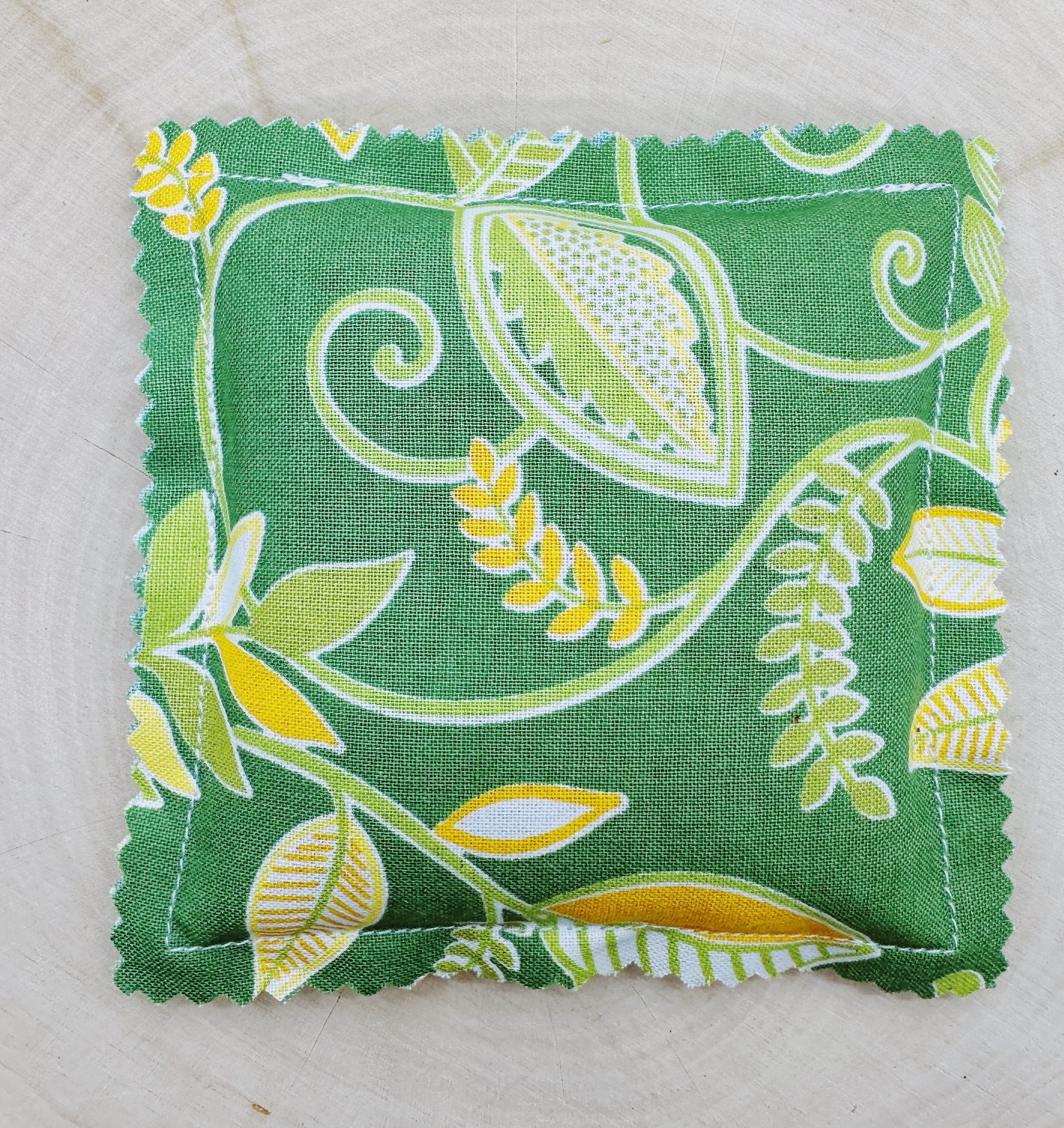 Handmade Balsam Fir and Lemon Essential Oil Sachet Pillow with Yellow Leaves 4x4 inches