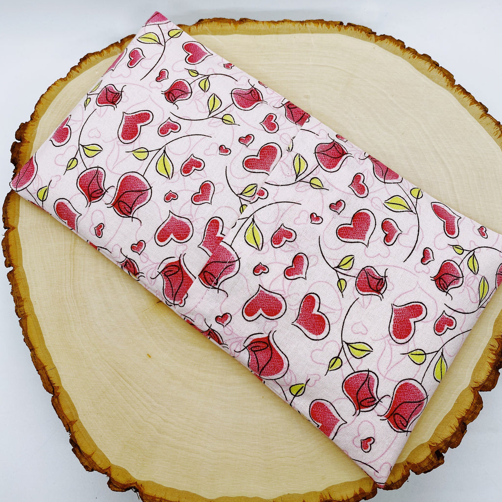 Handmade Lavender Eye Pillow: Rose Heart Print, Washable Cover