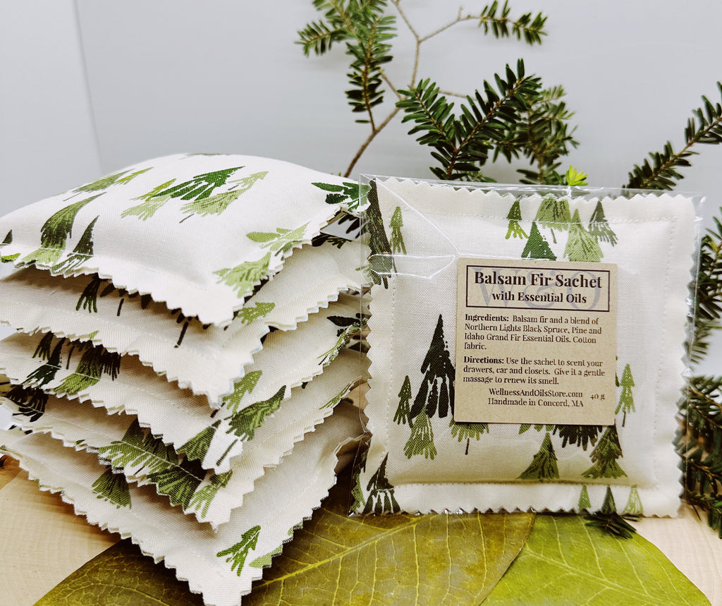 Handmade Balsam Fir Sachet: Off-White Trees