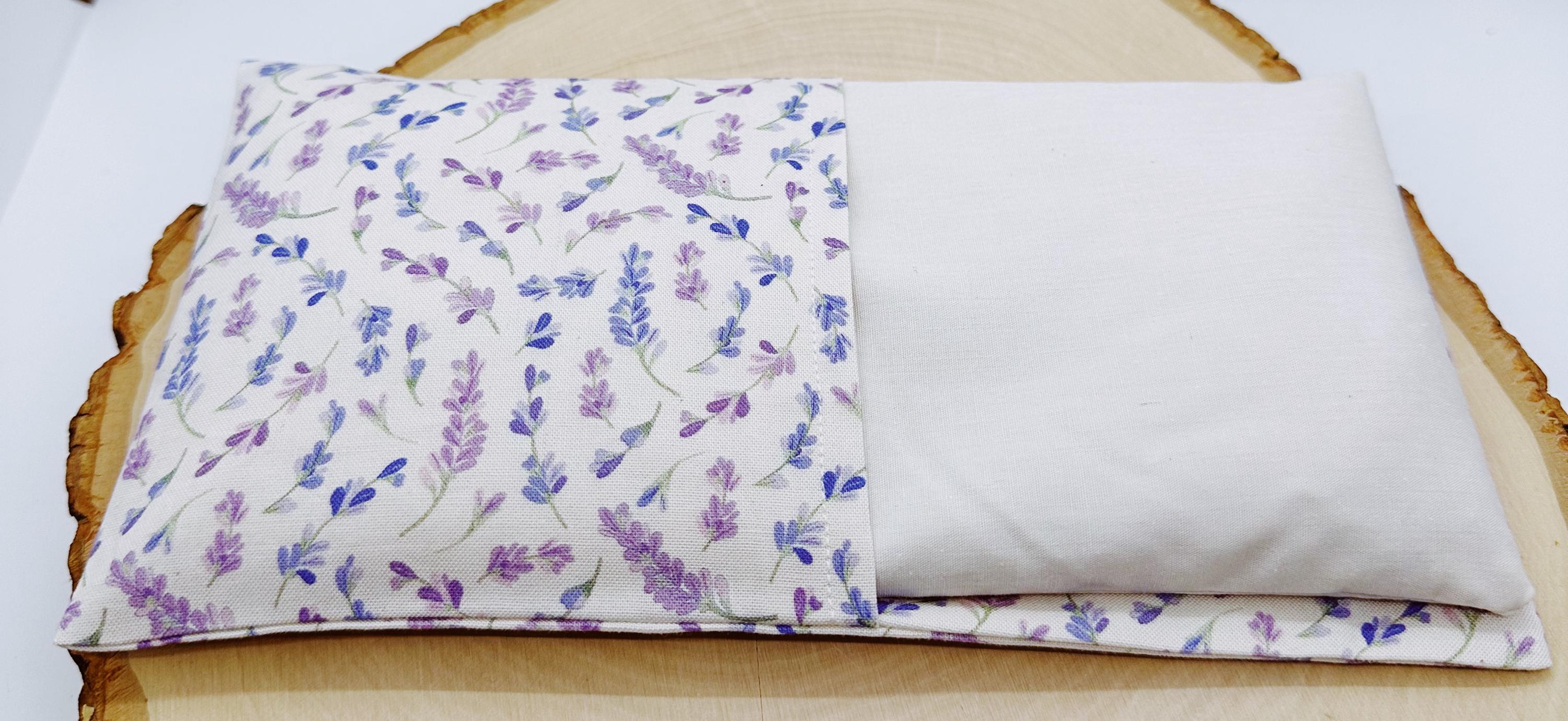 Handmade Weighted Lavender Eye Pillow for Yoga, Headache Relief, Washable Cover, Lavender flowers beige