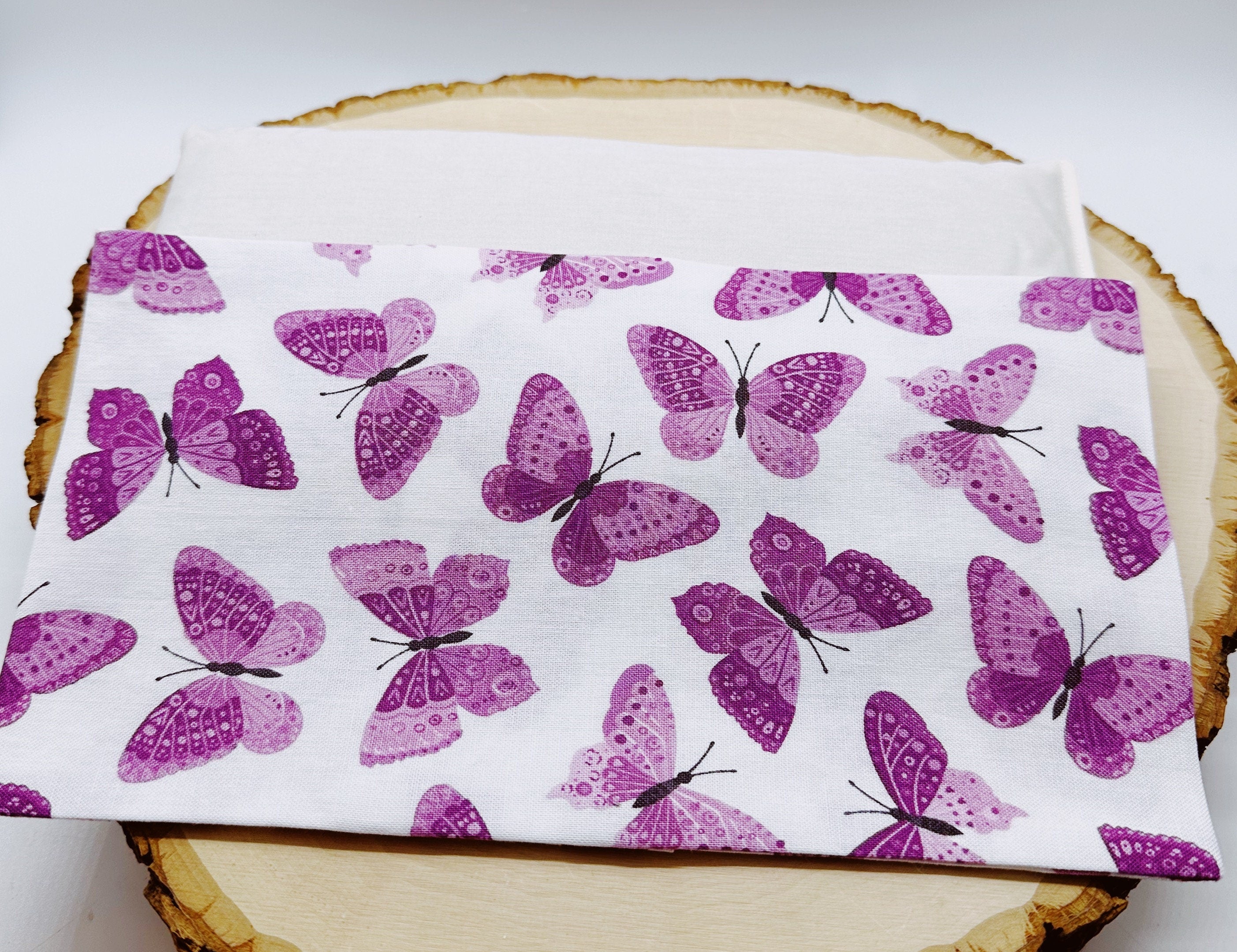 Handmade Natural Weighted Lavender Eye Pillow for Yoga, Headache Relief, Washable Cover, Pink Butterflies