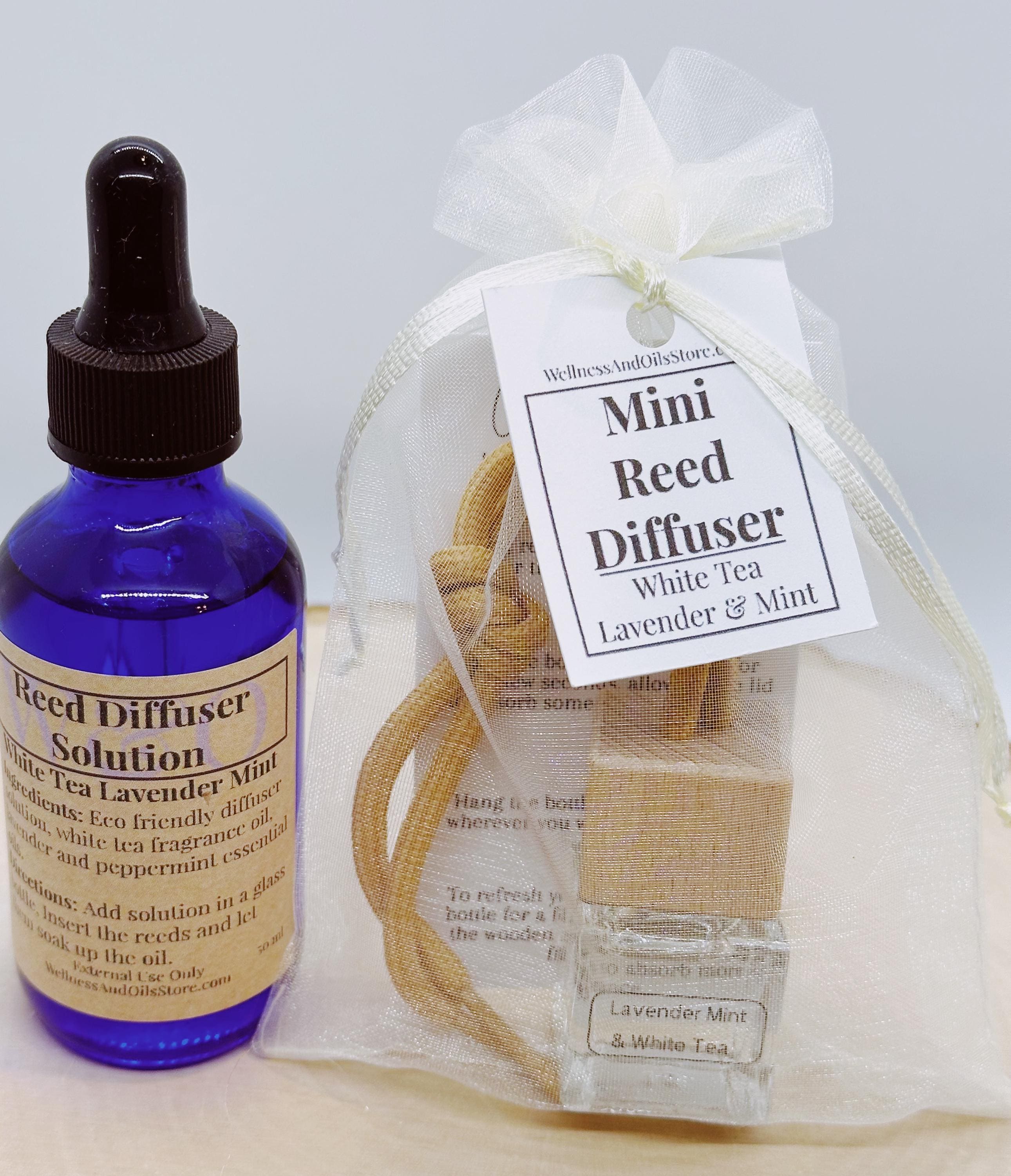 Car Reed Diffuser: Lavender, White Tea & Mint Essential Oils - Aromatherapy