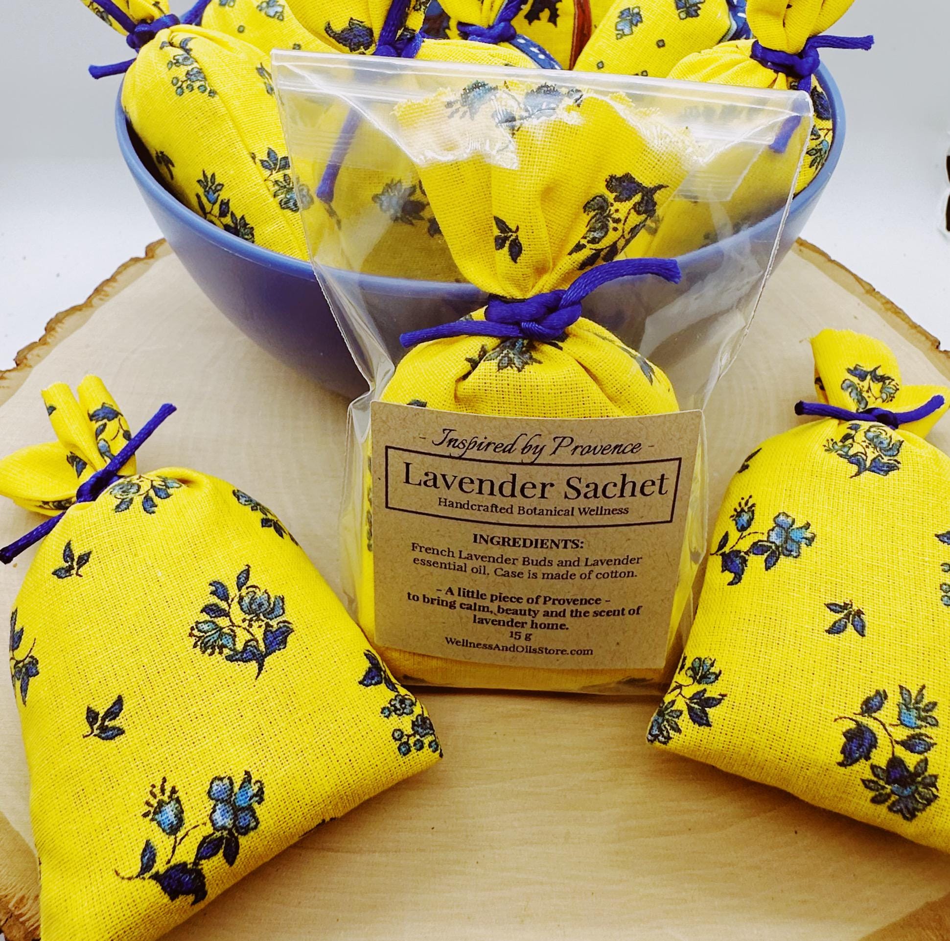 Handmade Provençal Lavender Sachet, French Cotton Drawer Freshener, Flowers Yellow
