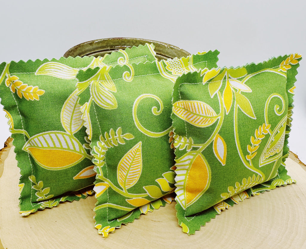 Handmade Balsam Fir and Lemon Essential Oil Sachet Pillow with Yellow Leaves 4x4 inches