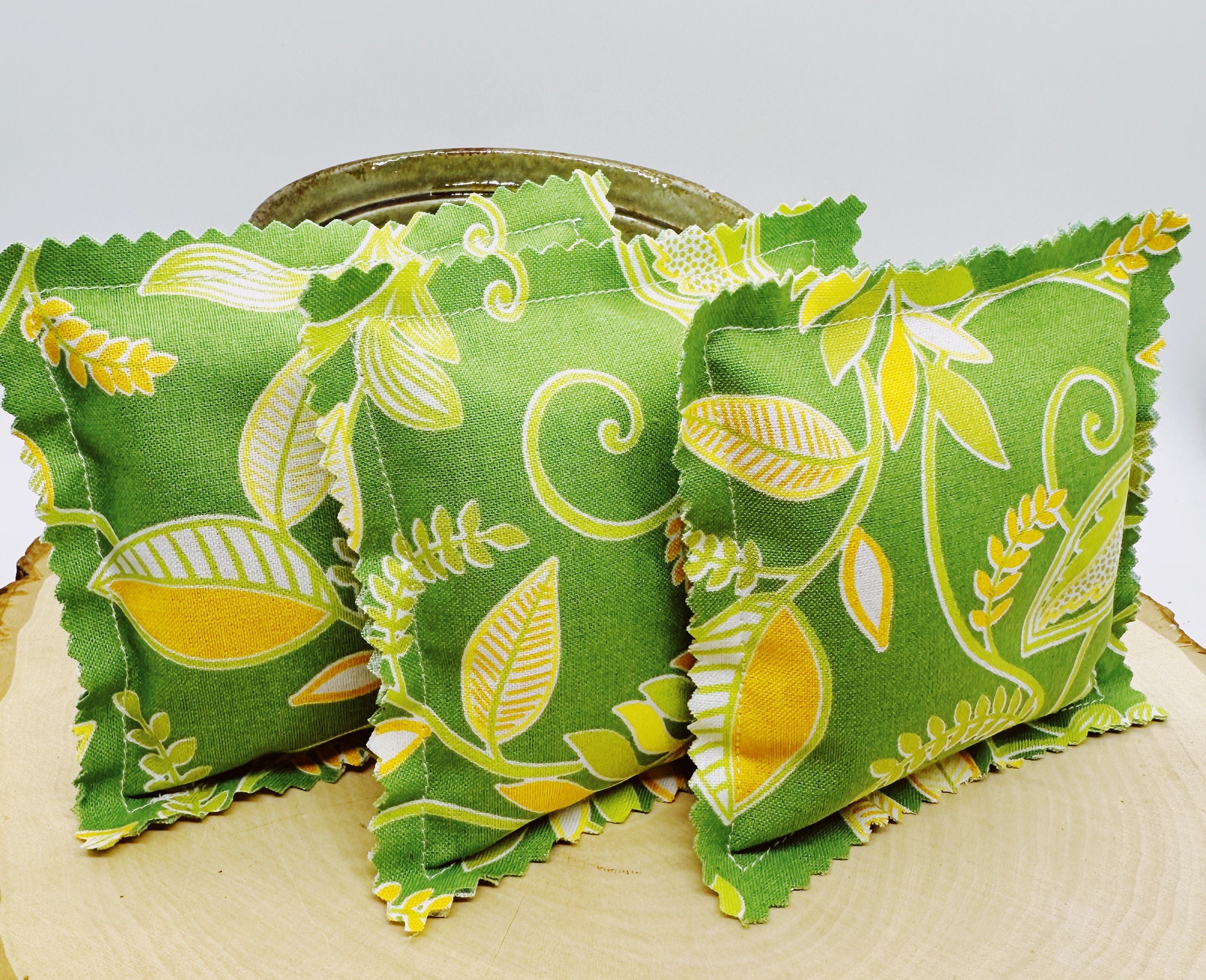 Handmade Balsam Fir and Lemon Essential Oil Sachet Pillow with Yellow Leaves 4x4 inches