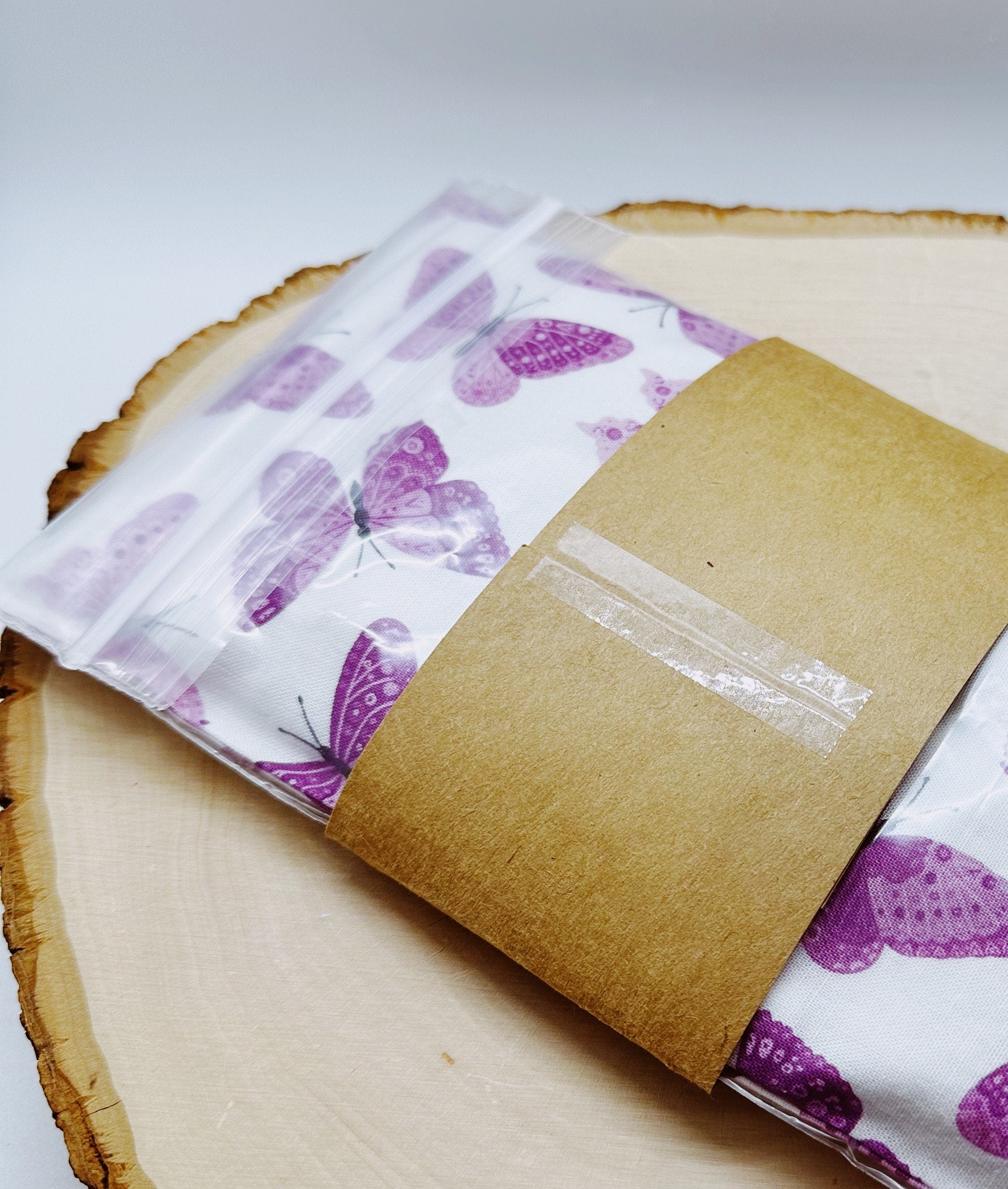 Handmade Natural Weighted Lavender Eye Pillow for Yoga, Headache Relief, Washable Cover, Pink Butterflies
