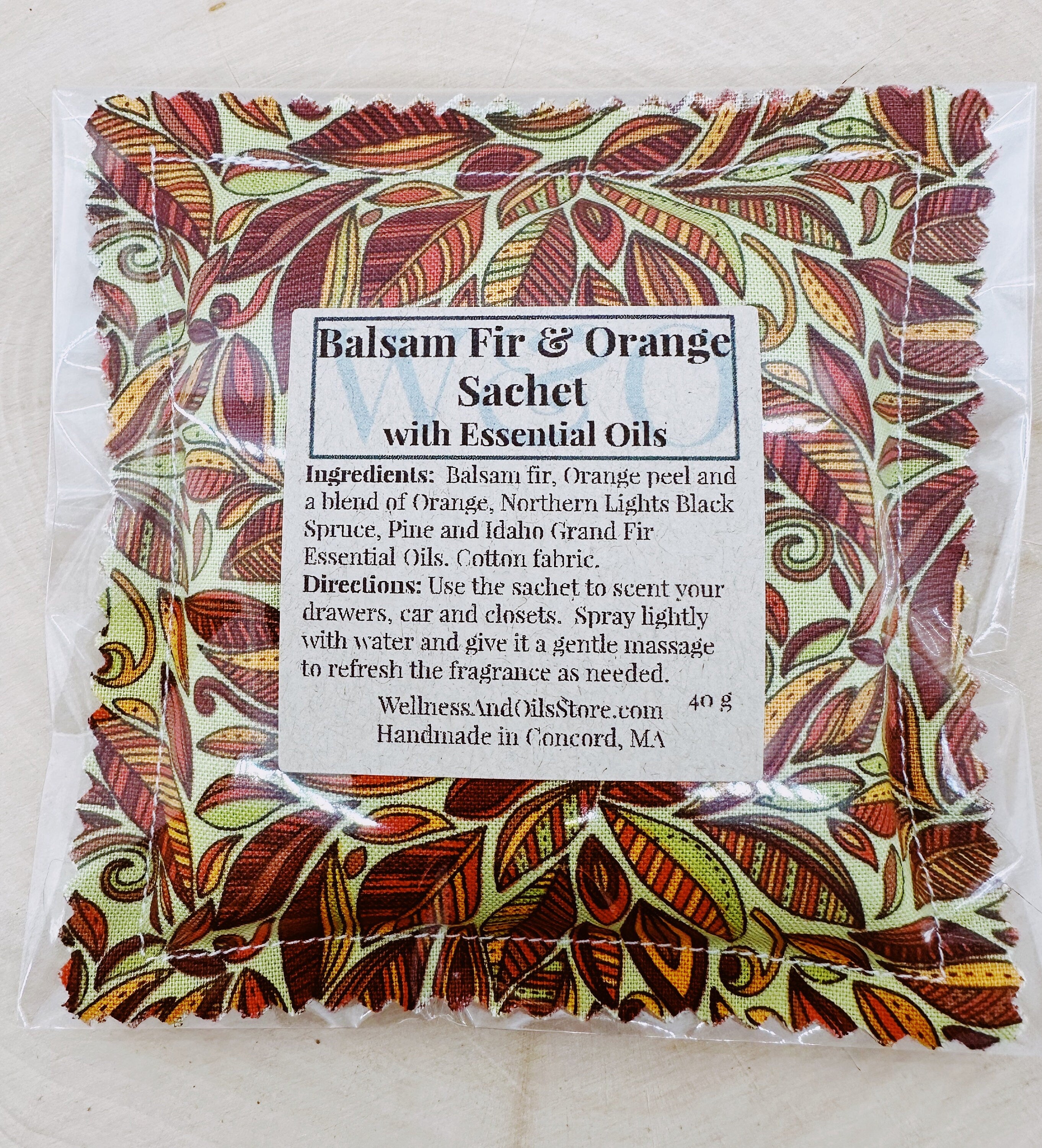 Handmade Natural Balsam Fir and Orange Essential Oil Pillow Sachet Abstract Design