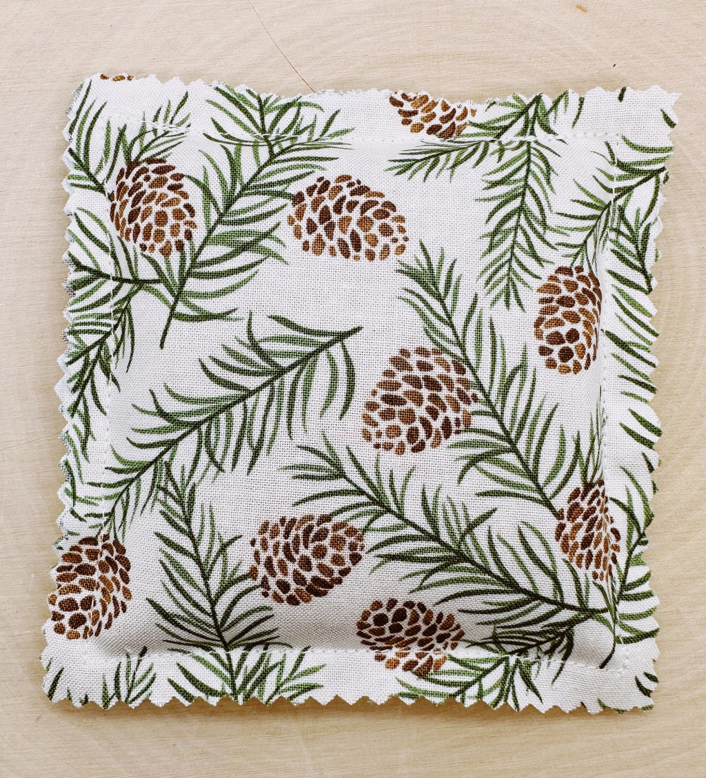 Balsam Fir Sachet with Essential Oils handmade Natural Freshener, Pinecone Pillow, 4x4