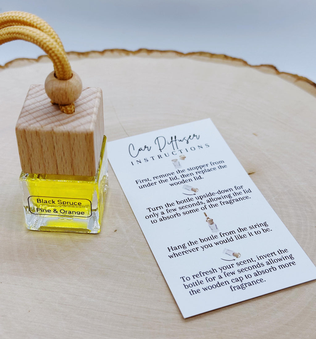 Car Reed Diffuser: Black Spruce, Pine & Orange Essential Oils - Refillable