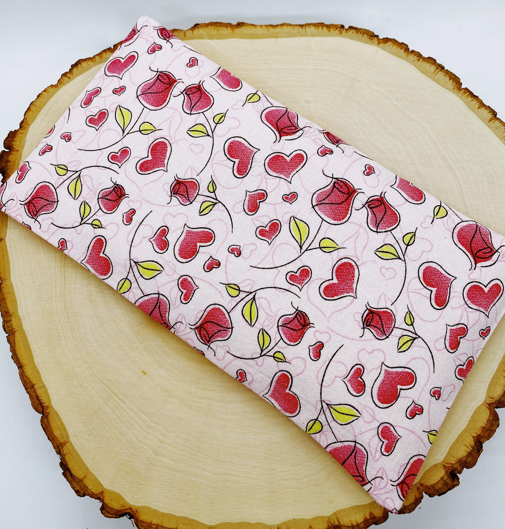 Handmade Lavender Eye Pillow: Rose Heart Print, Washable Cover