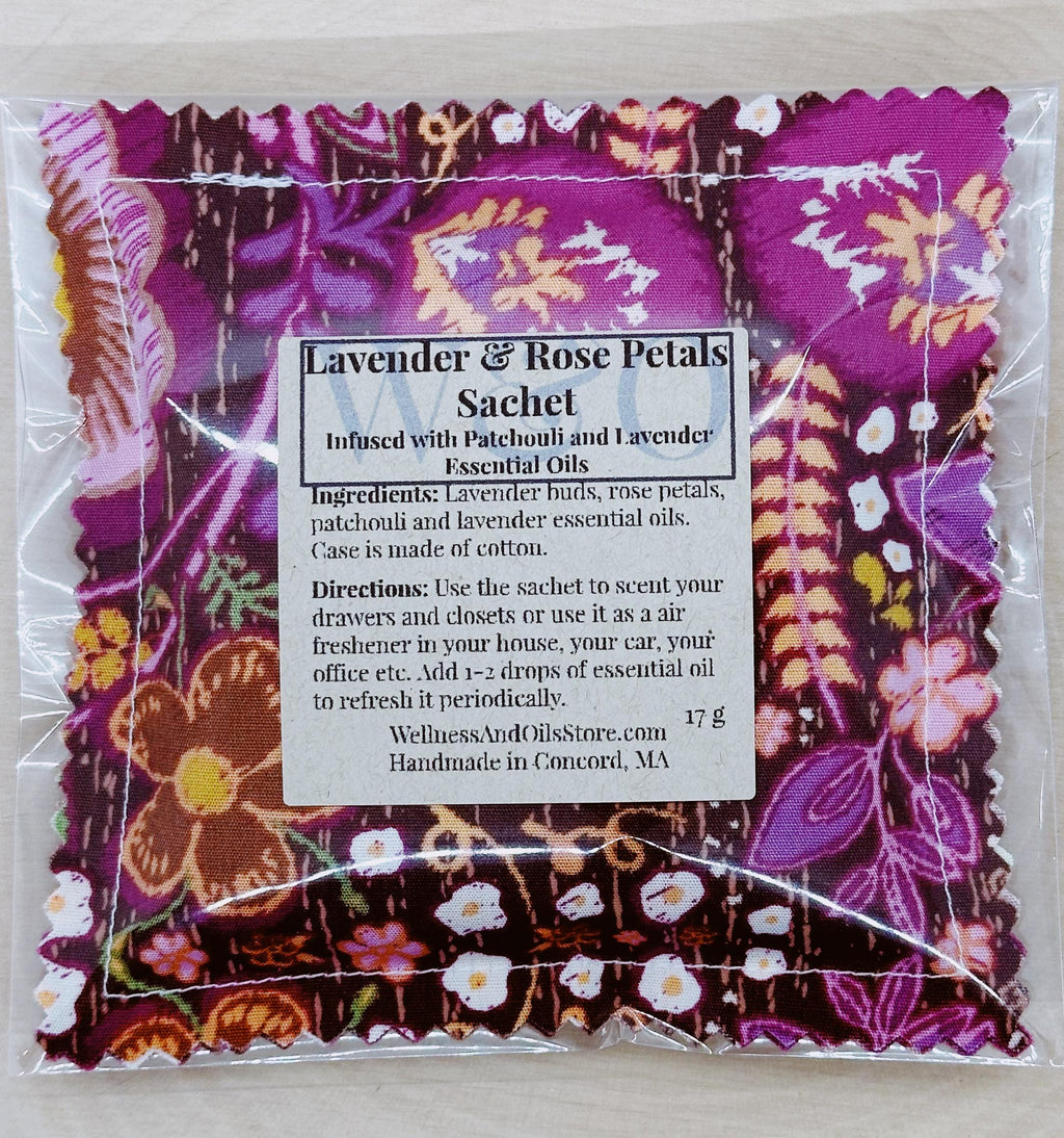 Handmade Aromatic Lavender & Rose Sachet with Patchouli - Natural Drawer Freshener, Love-Inspired Gift