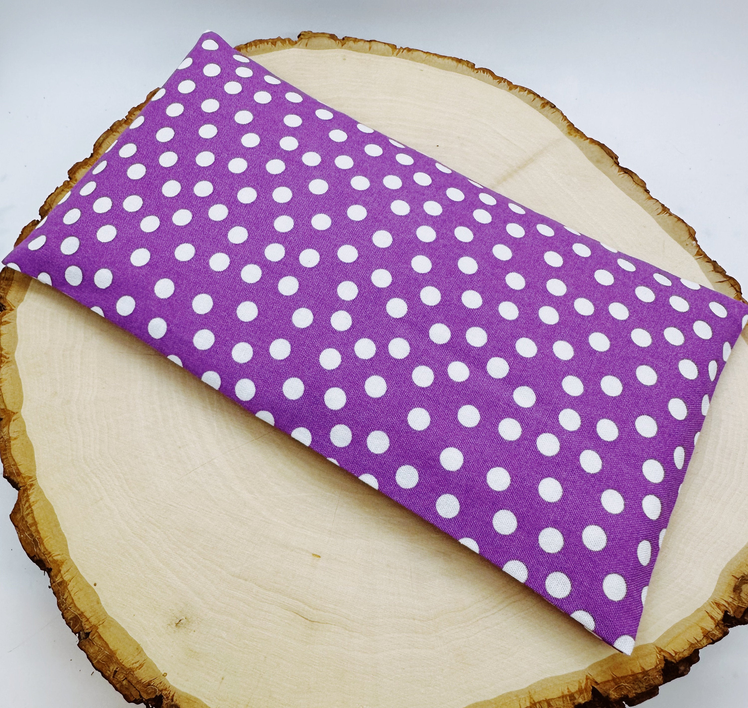 Handmade Natural Weighted Lavender Eye Pillow for Yoga, Headache Relief, Washable Cover, Polka Dots