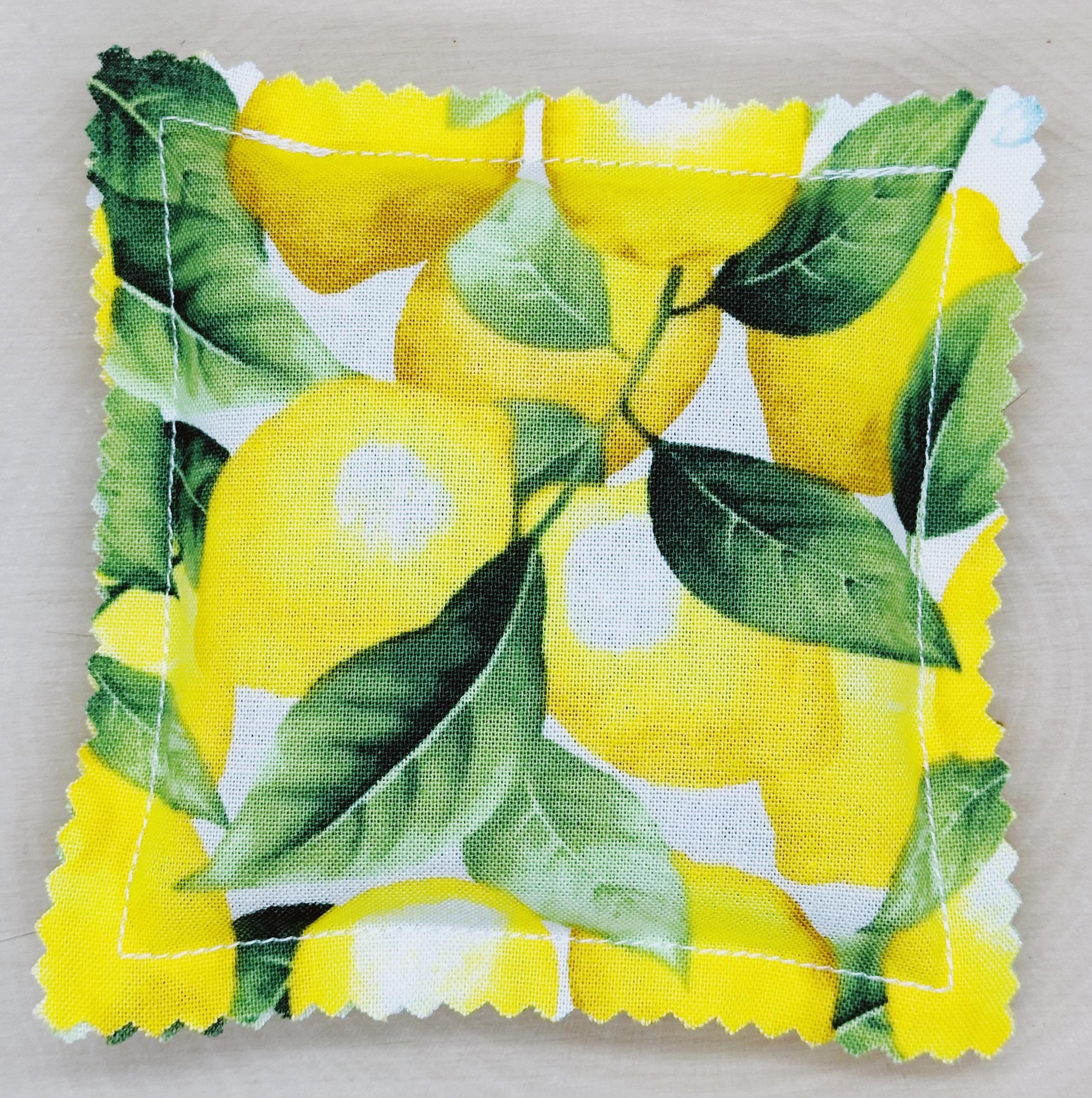 Handmade Balsam Fir and Lemon Essential Oil Sachet Pillow with lemons 4x4 inches