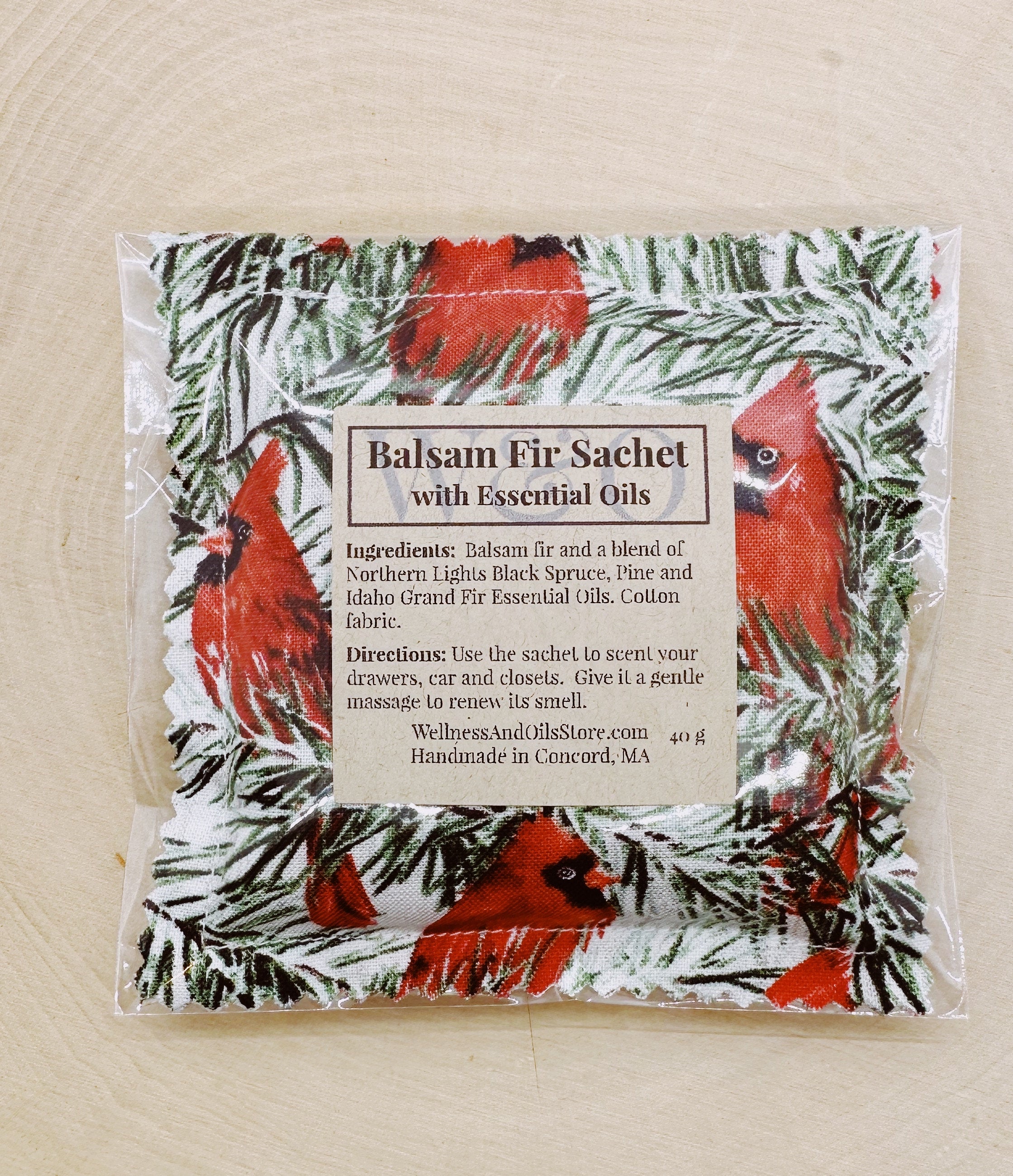 Balsam Fir Sachet: Essential Oils, Cardinals Fabric, Natural Aroma