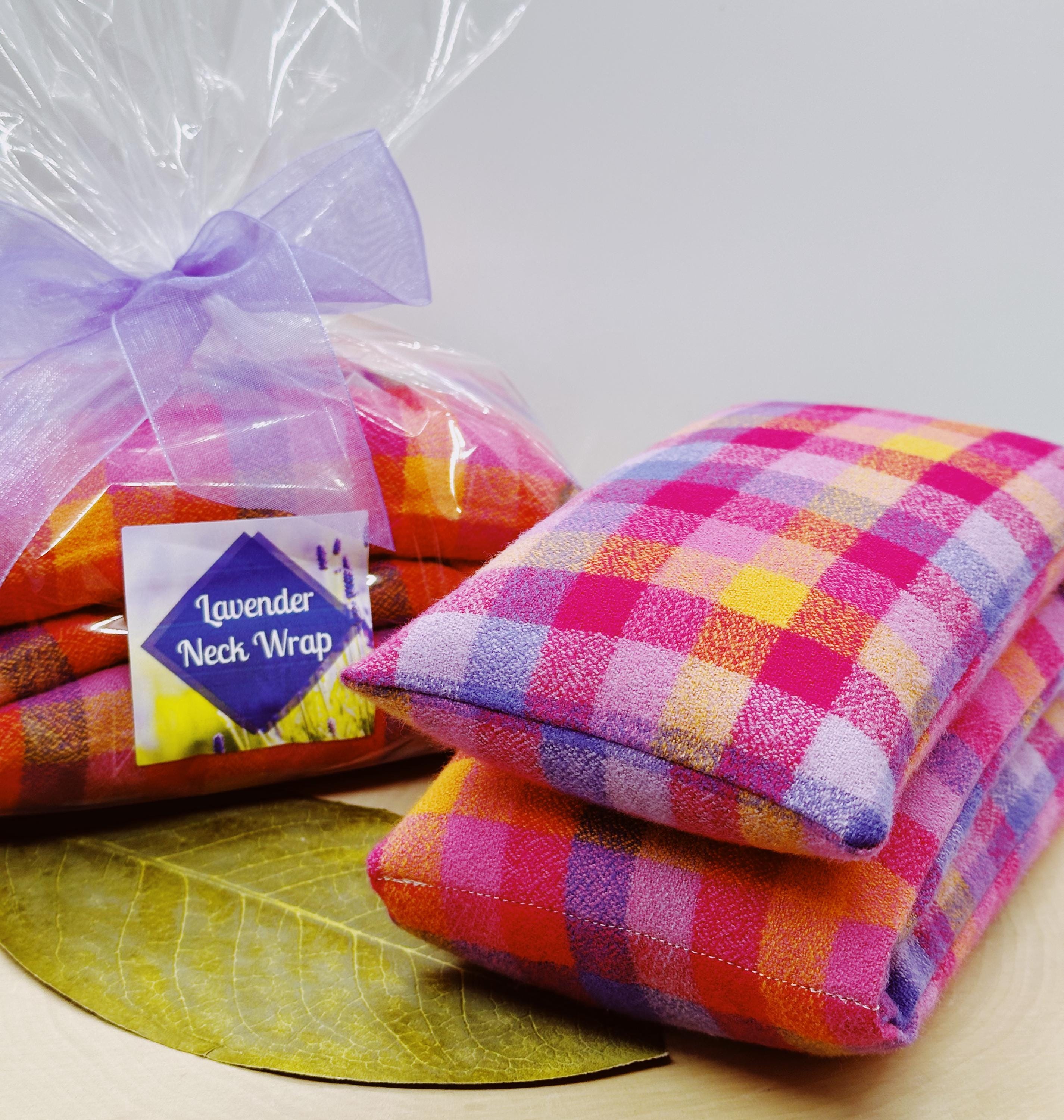 Lavender Neck Wrap Hot and Cold Therapy Plaid Orange Pink