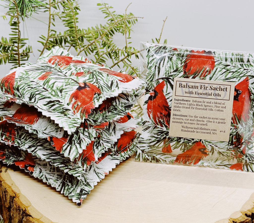 Balsam Fir Sachet: Essential Oils, Cardinals Fabric, Natural Aroma