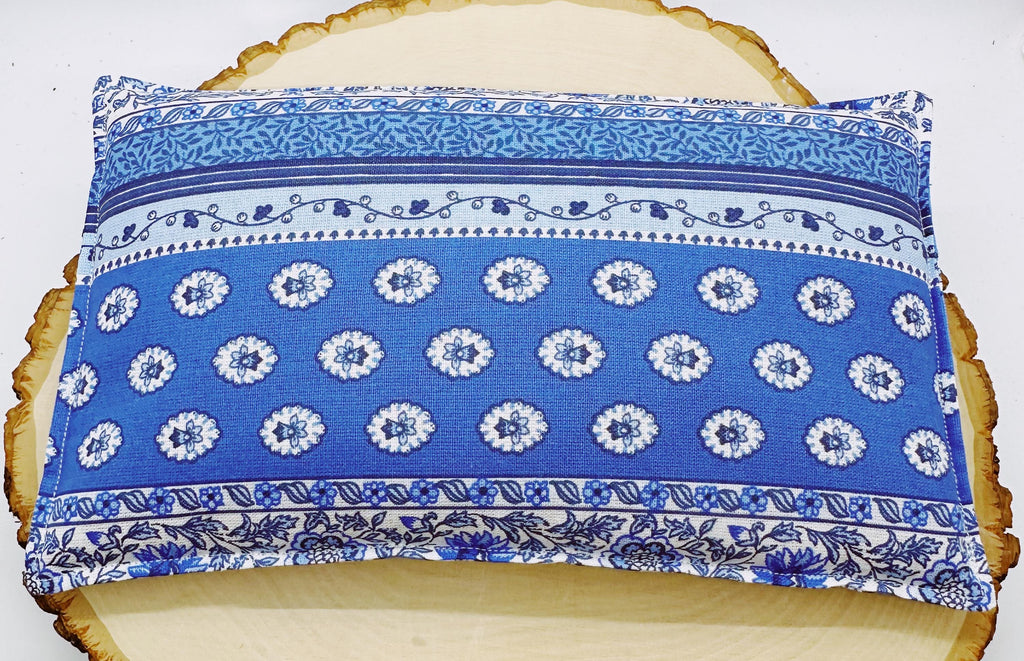 Lavender Flaxseed Comfort Pillow, Hot Cold Therapy Pack, Provence Cotton Fabric Blue