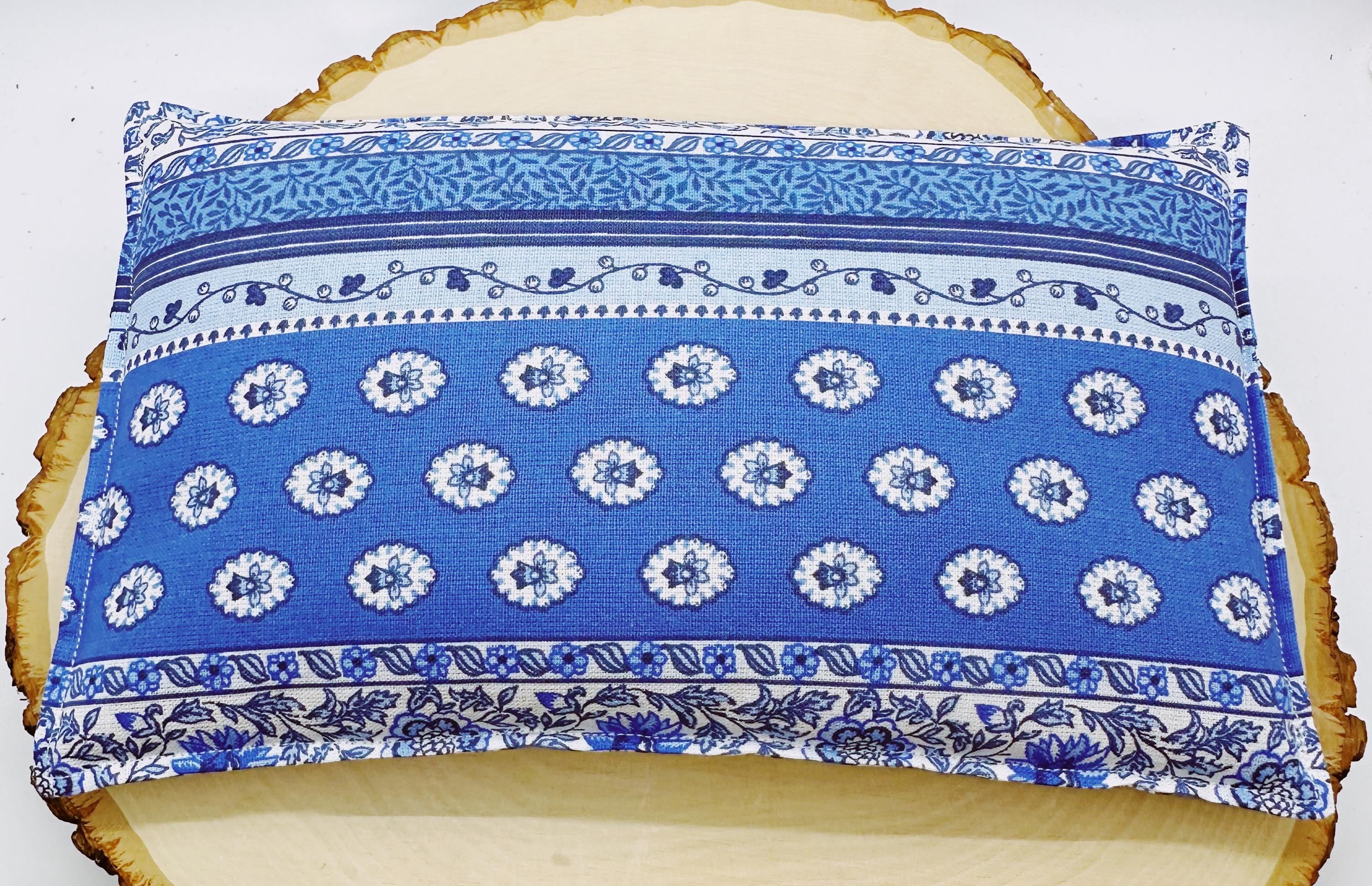 Lavender Flaxseed Comfort Pillow, Hot Cold Therapy Pack, Provence Cotton Fabric Blue