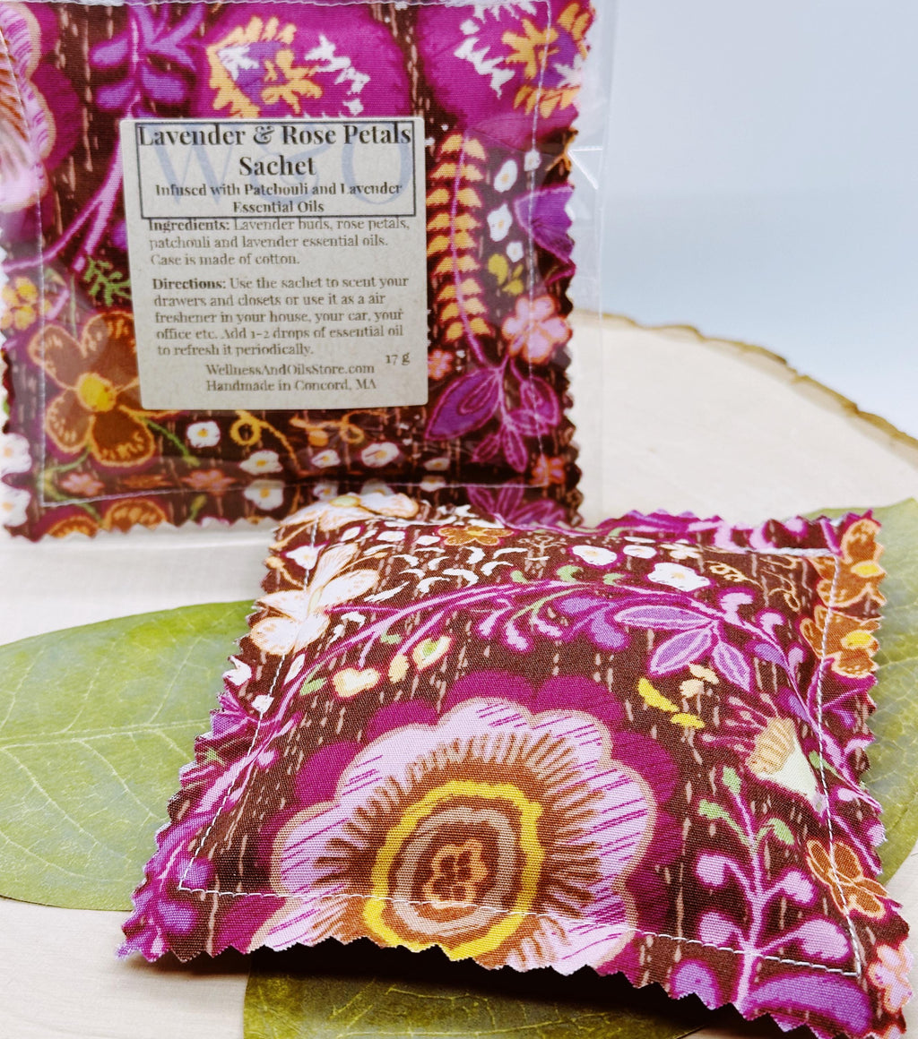 Handmade Aromatic Lavender & Rose Sachet with Patchouli - Natural Drawer Freshener, Love-Inspired Gift