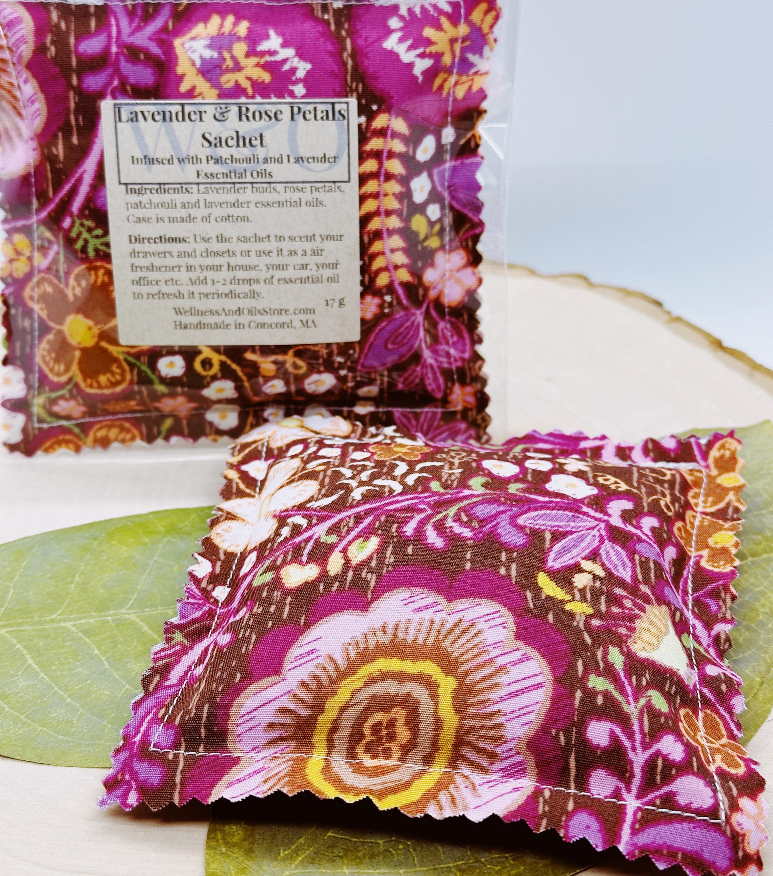 Handmade Aromatic Lavender & Rose Sachet with Patchouli - Natural Drawer Freshener, Love-Inspired Gift
