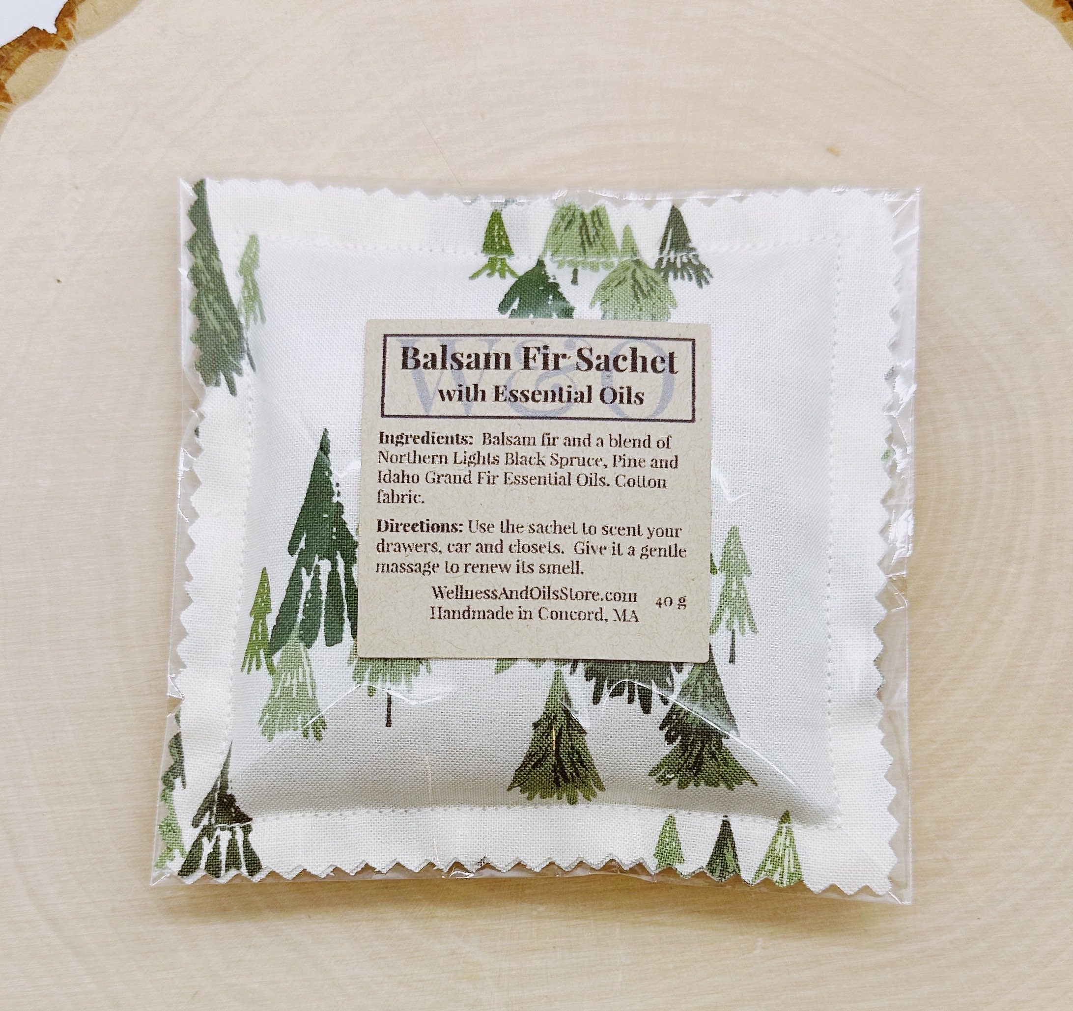Handmade Balsam Fir Sachet: Off-White Trees